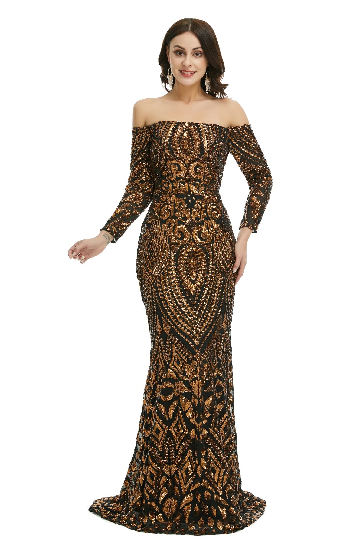 Elegant Off Shoulder Mermaid Prom Dress for Women - Sparkling Sequined Evening Gown for Party, Wedding & Special Occasions | Perfect for Bridesmaids, Cocktail Events & Formal Dinners