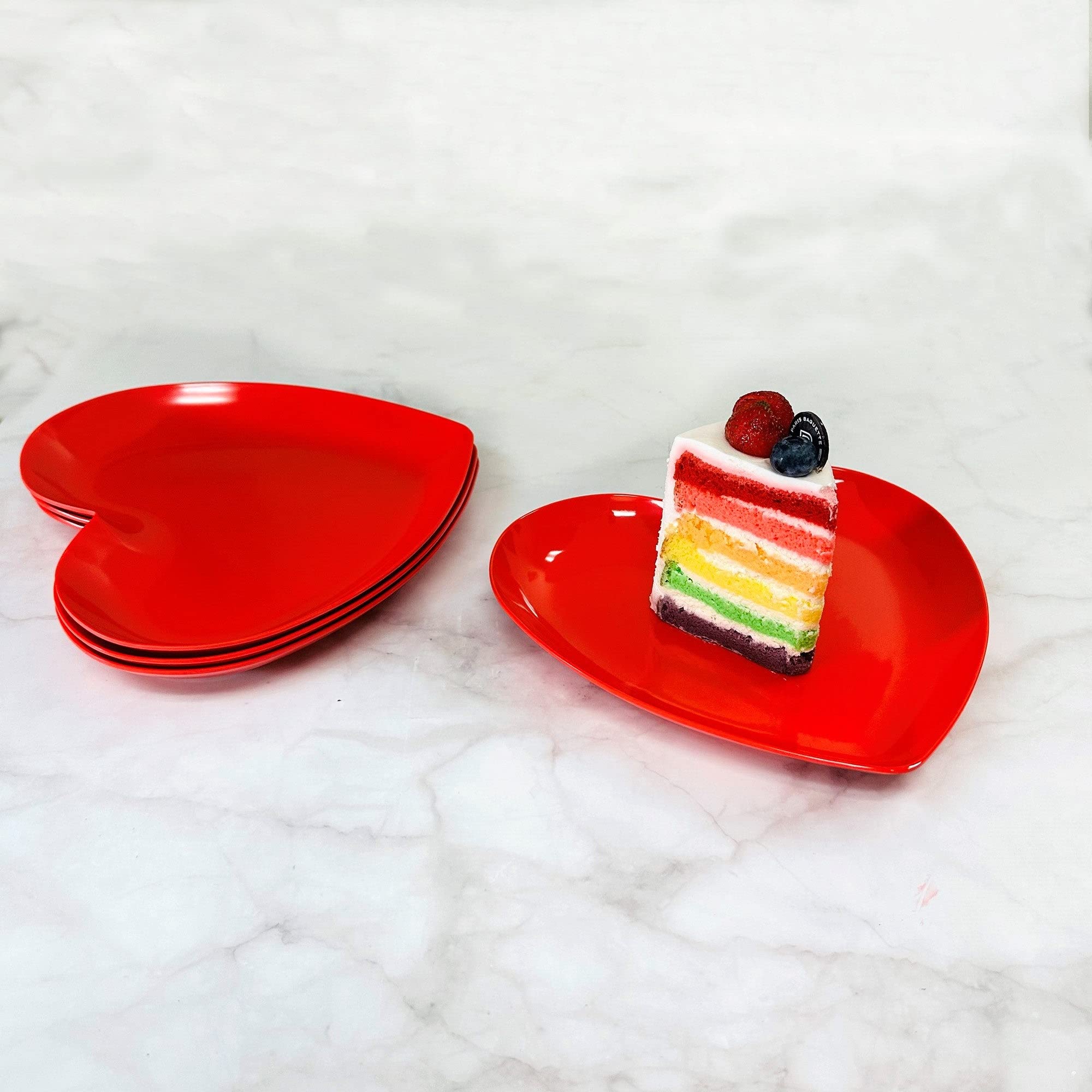 UPware 4-Piece 8.5 Inch Melamine Small Serving Plates - Heart-Shaped Salad & Dessert Plates for Dinner Parties, Picnics, and Romantic Date Nights (Durable & Lightweight)