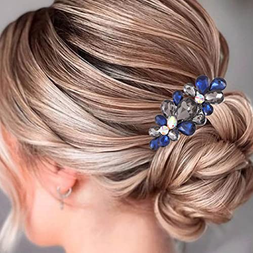 Sparkling Rhinestone Hair Barrettes - Elegant Jeweled Hair Clips for Women & Girls | Hair Styling Accessories for Parties, Weddings & Special Occasions (Blue)