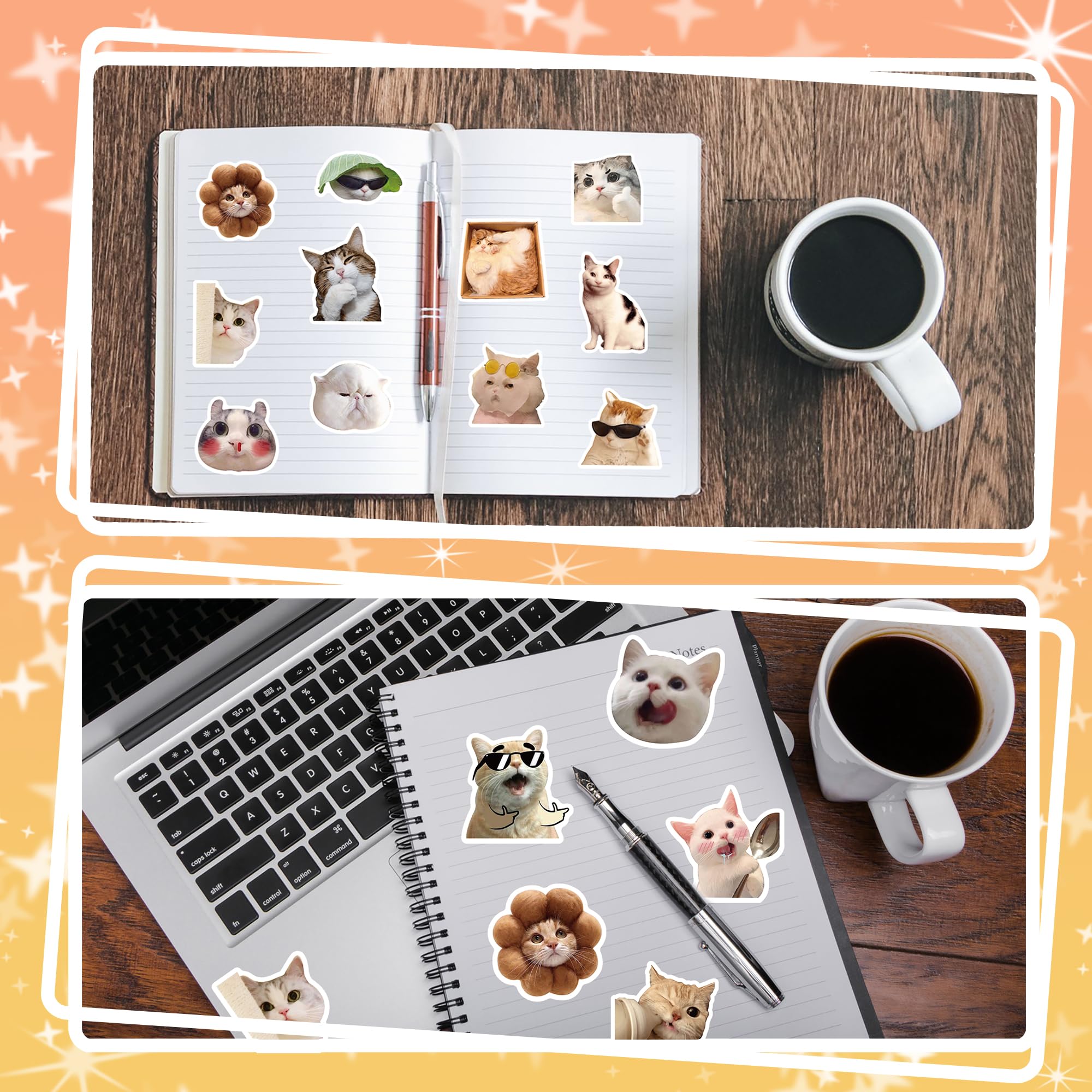 100 Pcs Funny Cat Meme Stickers - Cute Vinyl Waterproof Stickers for Adults & Teens - Perfect for Laptops, Water Bottles, Notebooks & DIY Crafts
