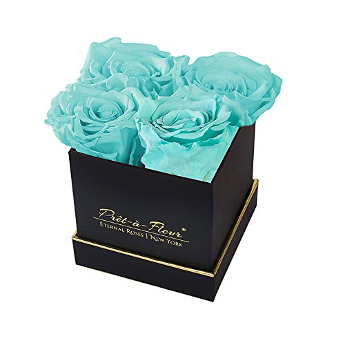 Luxury Long Lasting Preserved Roses in Elegant Black Gift Box - 4 Inch Blue Eternal Flowers for Anniversary, Valentine's Day & Home Decor