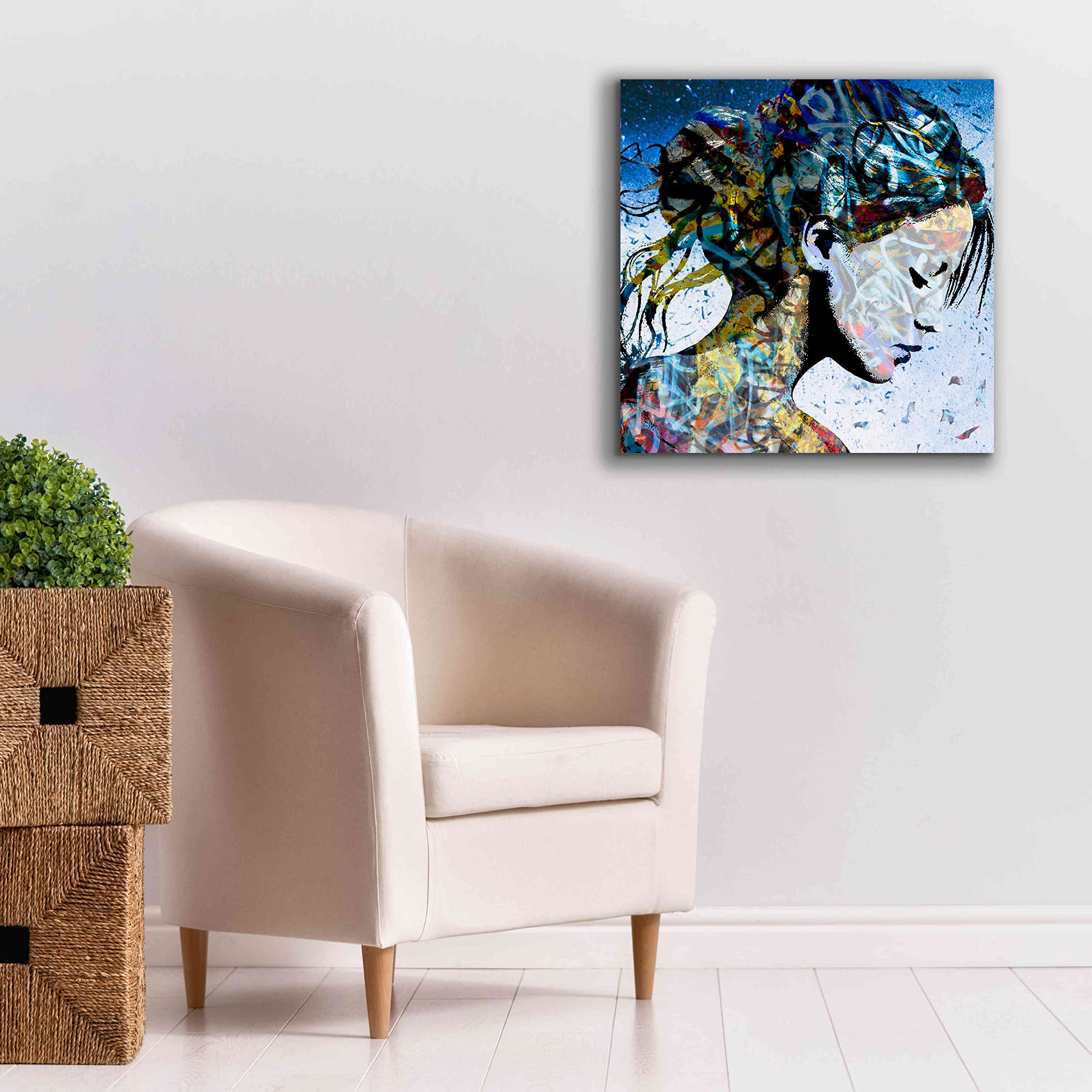 Epic Graffiti 'THE MODEST GIRL' by DB Waterman - 26x26 Inch Modern Wall Art Canvas Print - Perfect for Living Room, Bedroom & Office Decor