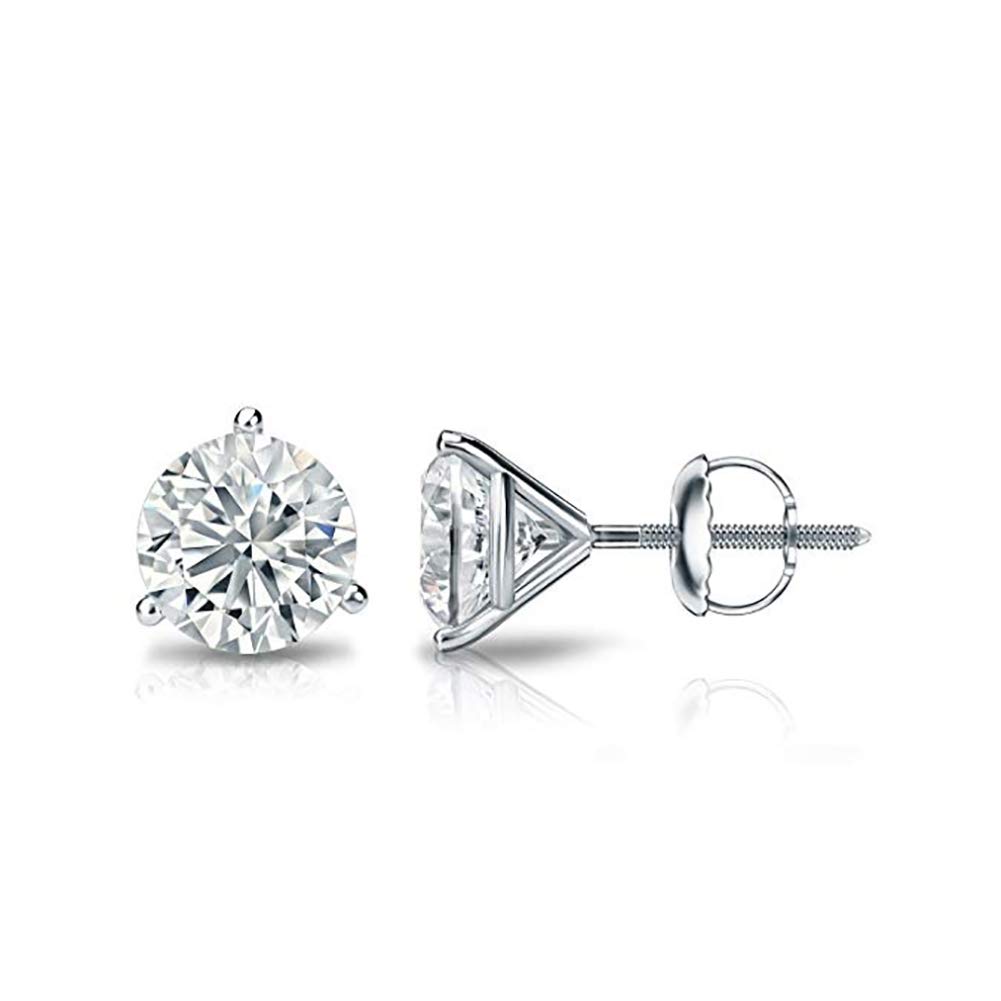 Hypoallergenic 925 Sterling Silver Round Diamond Stud Earrings for Women & Teens | 3 Prong Martini Screw Back | 6mm/7mm/8mm Sizes | Valentine's Day, Engagement & Jewelry Gifts | Perfect for Parties, Weddings & Everyday Wear