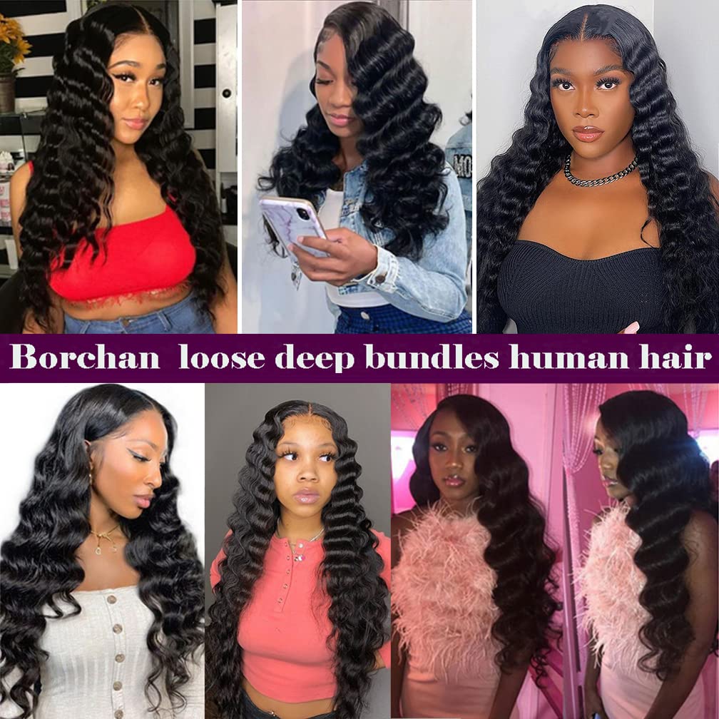 Brazilian Virgin Human Hair Bundles 22 24 26 Inch - Loose Deep Wave Hair Extensions for Black Women | Natural Black Hair Weave for Styling & Volume | Perfect for Daily Wear, Parties & Special Occasions