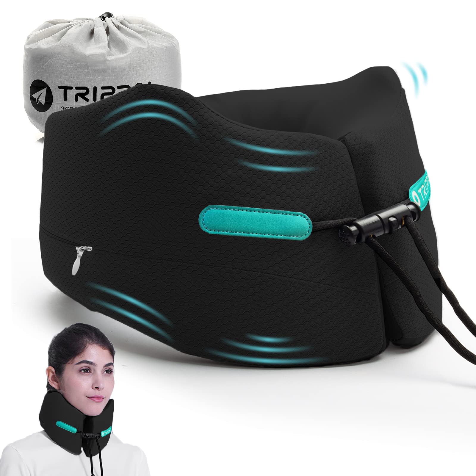 Best Memory Foam Travel Neck Pillow for Kids & Adults - Comfortable Head & Chin Support for Airplane, Car, Office & Home Sleeping - Compact & Portable with Carry Bag (Black) - Perfect for Long Flights, Road Trips & Nap Time
