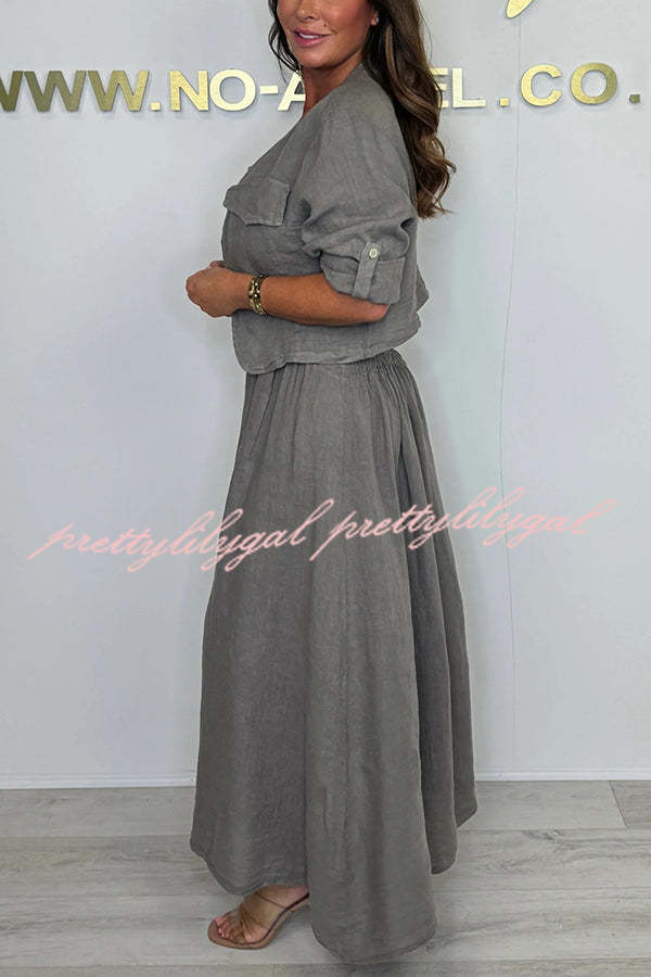 Stylish Solid Color Casual Short Jacket with Suspenders & Pleated Maxi Dress Set for Women | Perfect for Spring Outfits, Date Nights & Office Wear