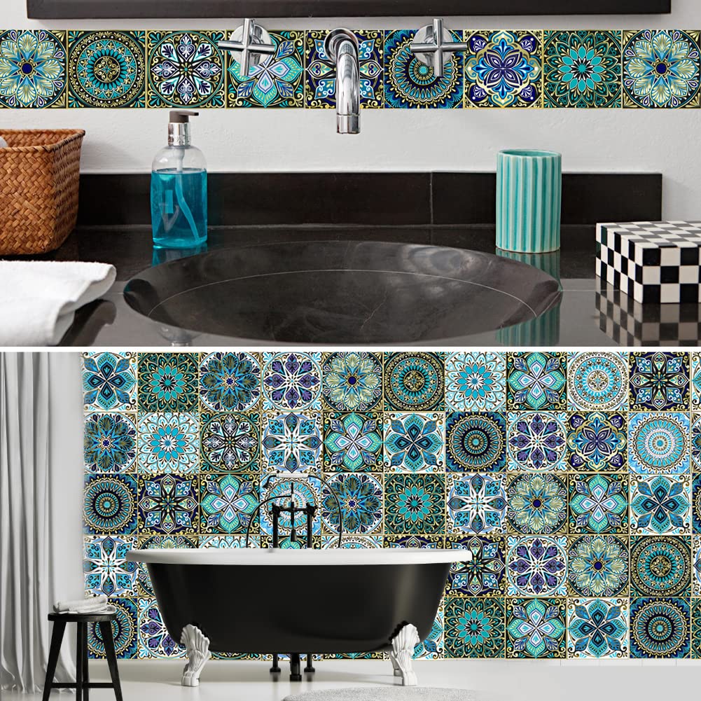 20 Pcs Moroccan Style Tile Stickers 15x15cm - Waterproof Peel and Stick Wall Decals for Kitchen, Bathroom, Bedroom, Stairs - Easy DIY Home Decor & Renovation Solution