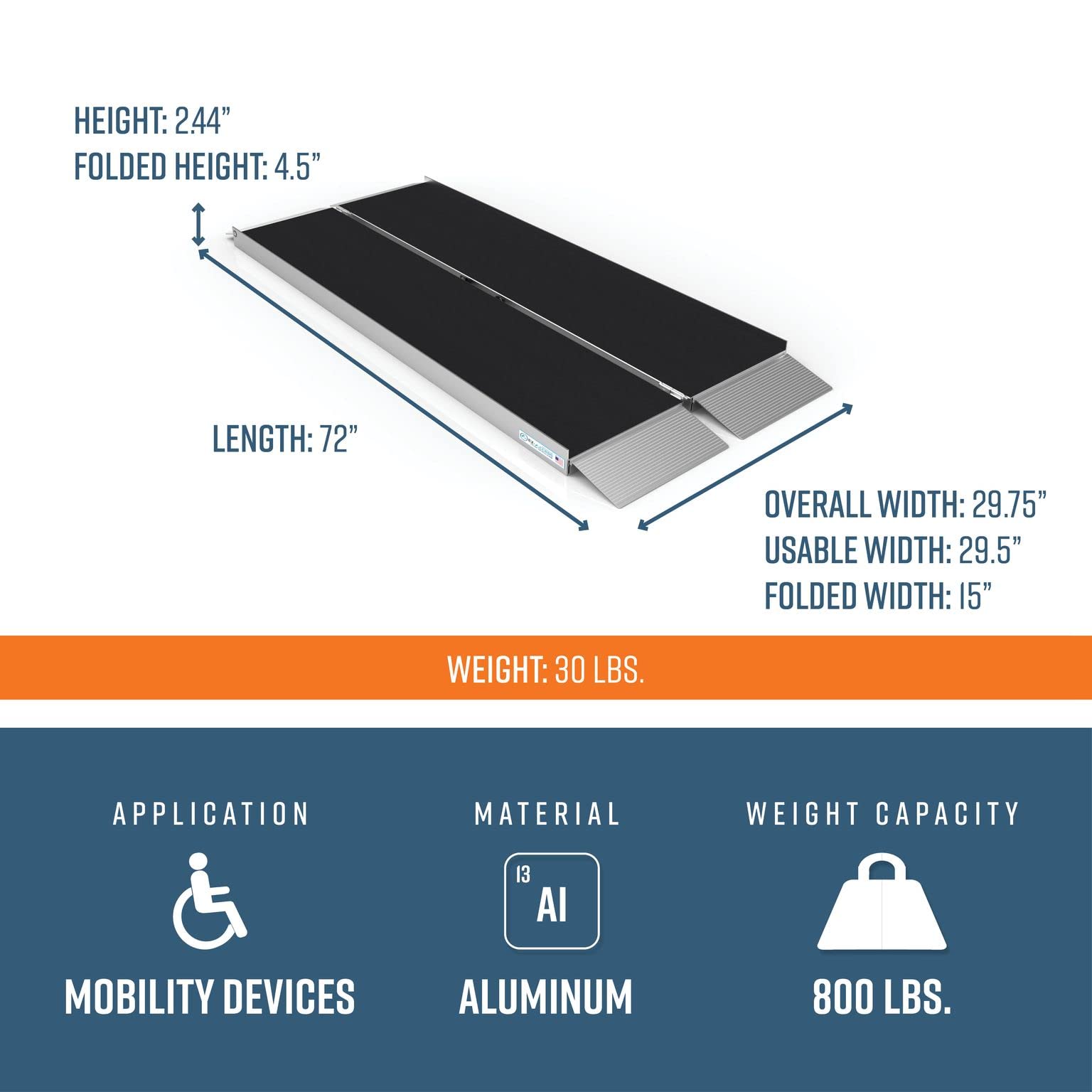 EZ-ACCESS 6 Ft Singlefold Portable Wheelchair Ramp with Slip-Resistant Surface & Self-Adjusting Transition Plates - Lightweight Aluminum Suitcase Ramp for Home, Vehicles, and Mobility Access