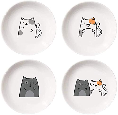 4-Piece Ceramic Cat-Shaped Condiment Dishes - Perfect for Sauces, Dips & Appetizers - Cute Pet-Themed Serving Plates for Dinner Parties & Home Decor