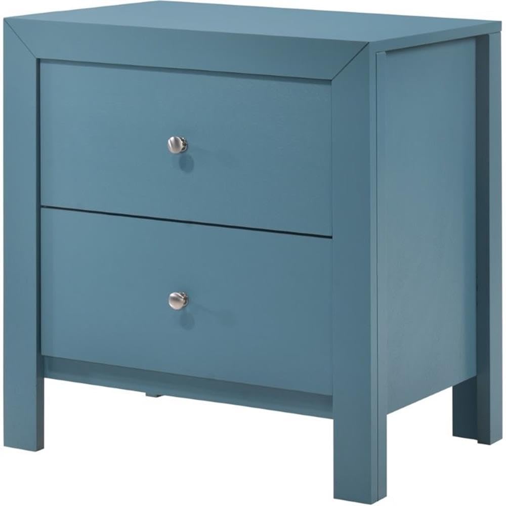 Glory Furniture Burlington 2-Drawer Nightstand in Teal - Modern Bedside Table for Bedroom Storage & Organization