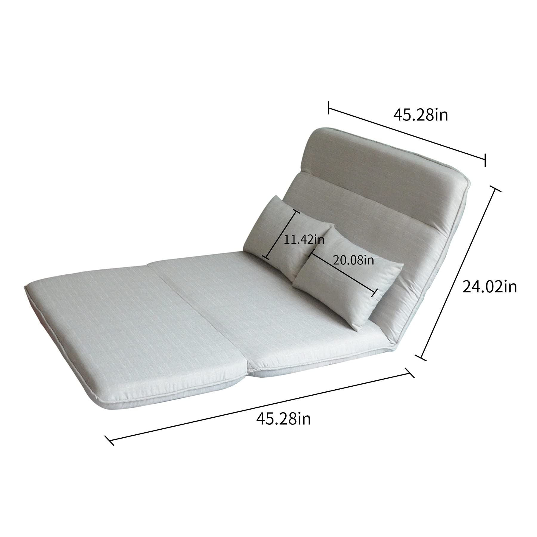 Adjustable Lazy Sofa Bed - Foldable Floor Chaise Lounge Chair, Gaming Sofa Mattress & Futon Couch with 2 Pillows (Gray) | Perfect for Small Spaces, Living Rooms, Dorms & Game Rooms