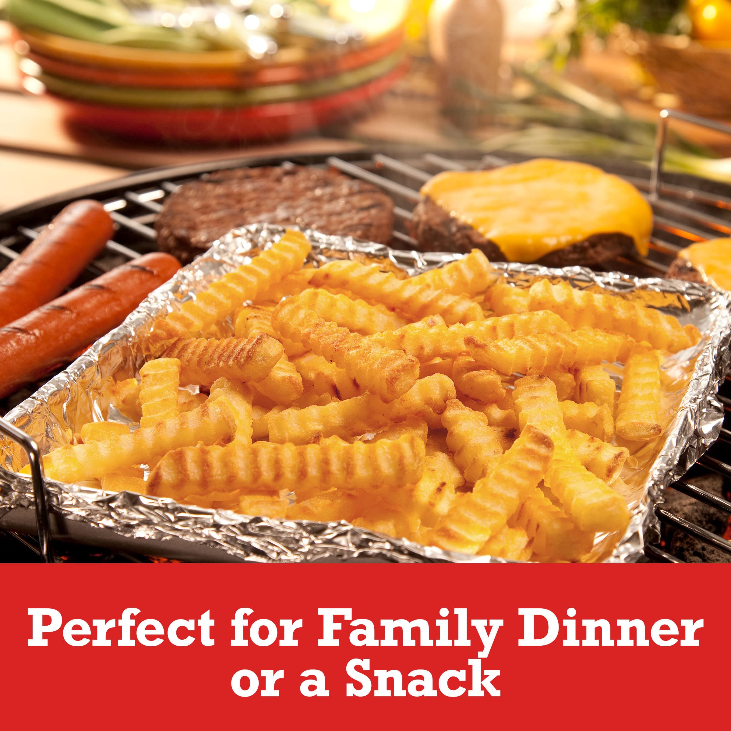 Ore-Ida Extra Crispy Seasoned Crinkles French Fries - Frozen Fried Potatoes 26oz Bag - Perfect for Family Dinners, BBQs & Game Day Snacks