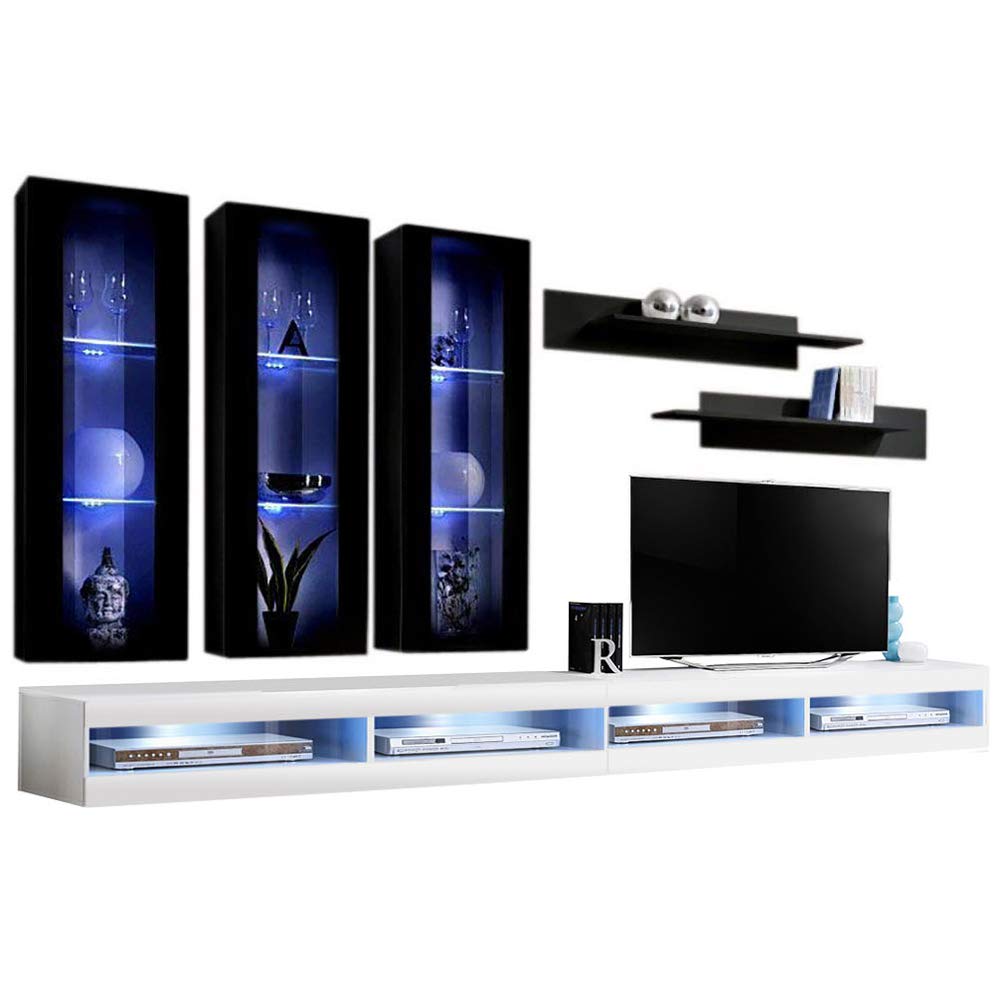 Modern Floating TV Stand with Storage & LED Lights - Wall-Mounted Entertainment Center for Living Room & Bedroom - Meble E3 34