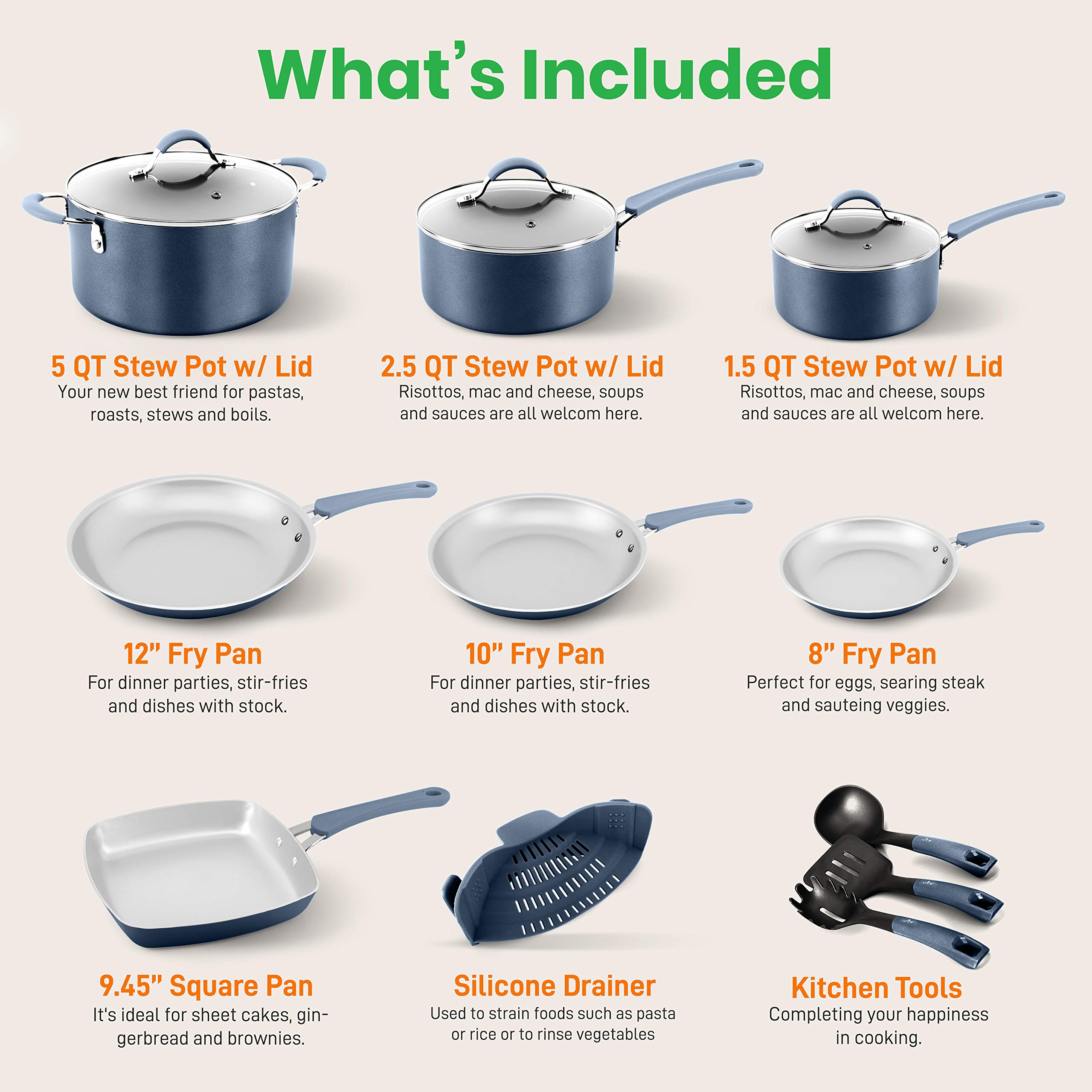 NutriChef 20-Piece Non-Stick Cookware Set - Premium Kitchen Pots & Pans for Cooking, Frying & Baking - Durable Stainless Steel with Ergonomic Handles - Perfect for Home Chefs & Everyday Meal Prep