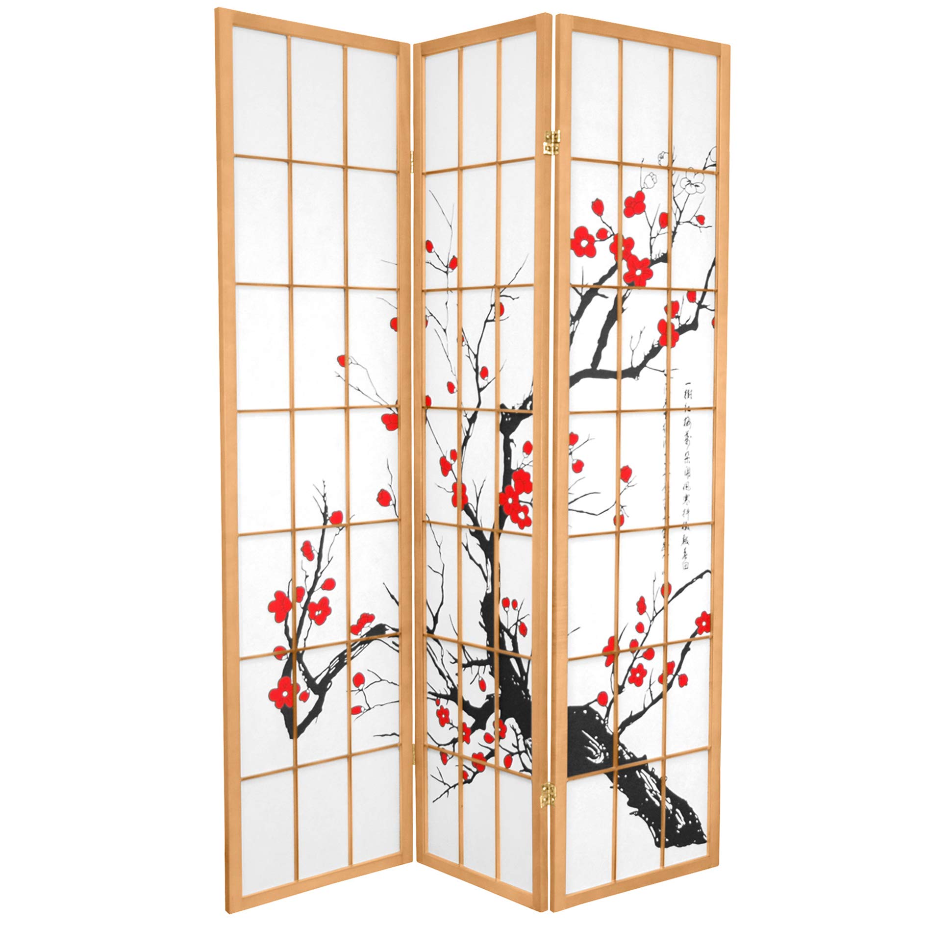 Red Lantern SS-BLOSSOM 3 Panel Natural Room Divider - Handmade Wooden Folding Screen for Home Decor, Bedroom Partition & Living Room Privacy - Perfect for Asian Style Interior Design