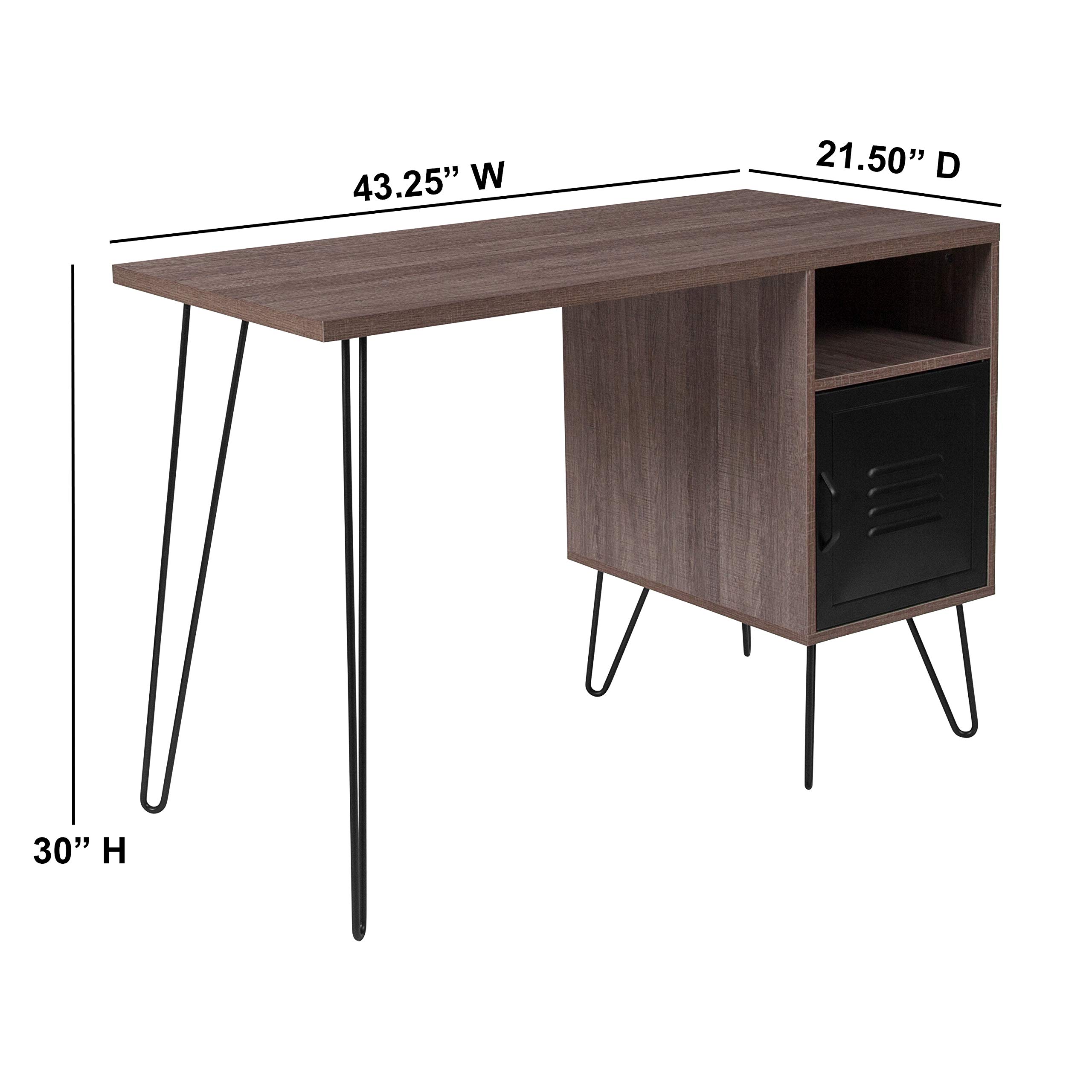 Rustic Wood Grain Computer Desk with Metal Cabinet Door - EMMA & OLIVER Home Office Desk for Study, Workstation, and Gaming Setup