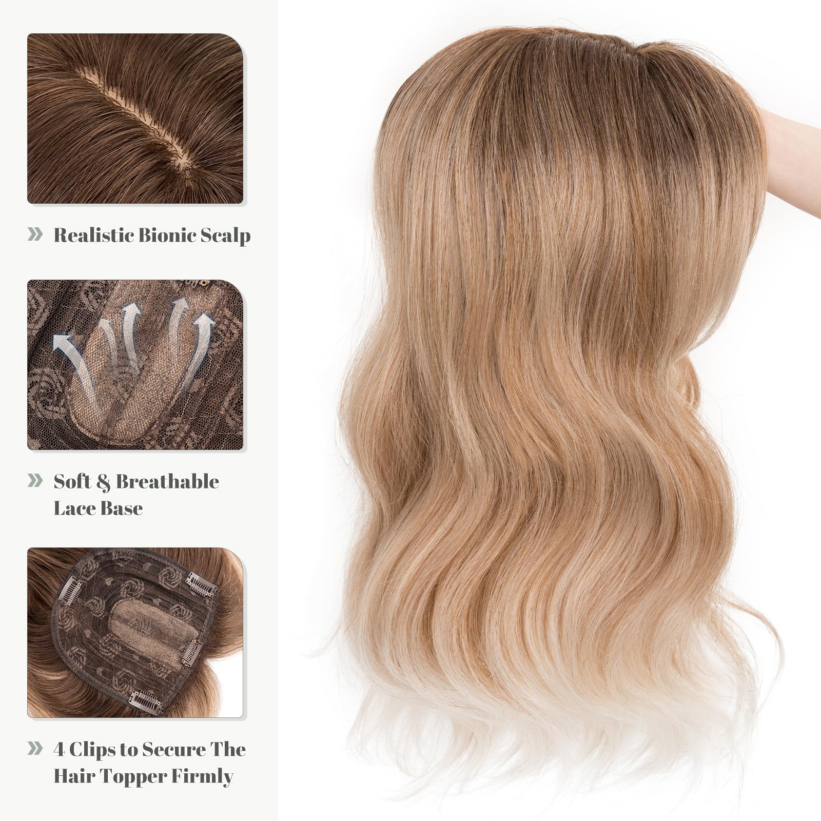 18 Inch Synthetic Hair Topper with Bangs - Natural Looking Hairpiece for Thinning Hair - Perfect for Daily Wear, Cosplay & Special Occasions