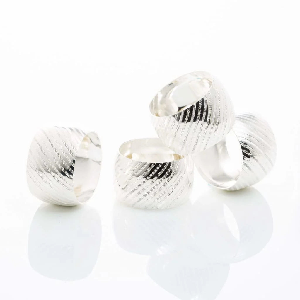 4-Pack Silver Striped Metal Napkin Rings - Elegant Table Setting for Weddings, Parties & Holiday Dining