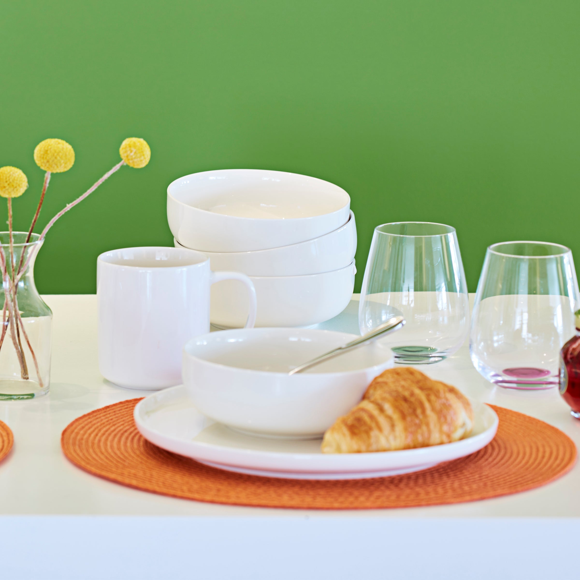 24-Piece White Dinnerware Set for 12 - Elegant Porcelain Plates, Bowls & Mugs - Perfect for Family Dinners, Parties & Restaurant Use