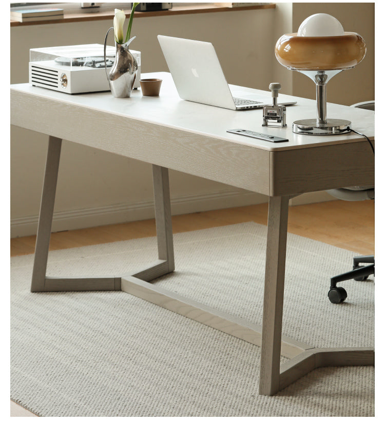 Solid Oak Wood Desk with Drawer - Warm & Elegant Writing Table for Home Office, Study Room or Library - Durable Wooden Workstation for Professionals & Students