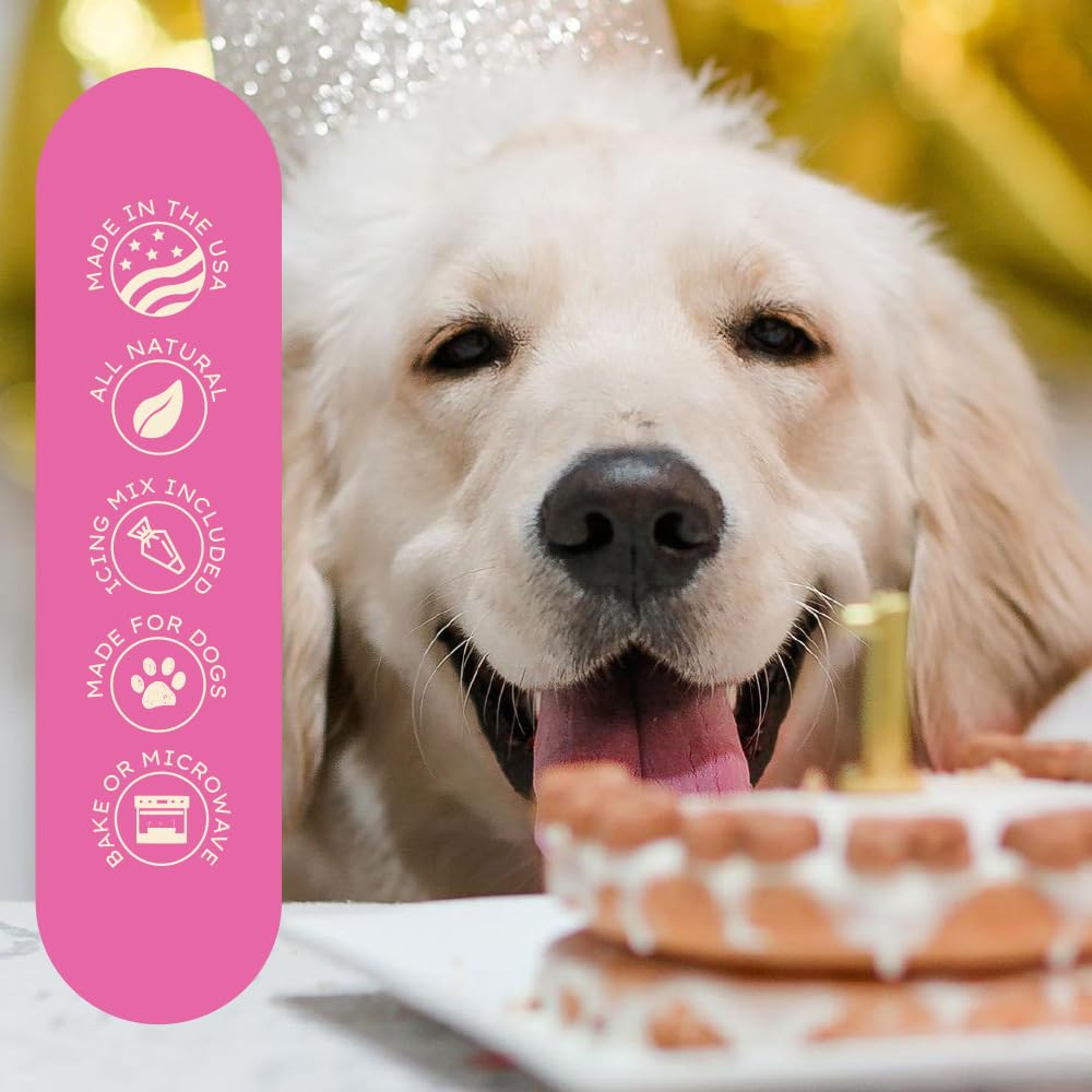 **Puppy Cake - Wheat-Free Dog Birthday Cake Mix with Peanut Butter Flavor & Icing - Easy to Bake or Microwave - Natural Ingredients - Made in USA - Perfect for Dog Parties & Special Occasions**