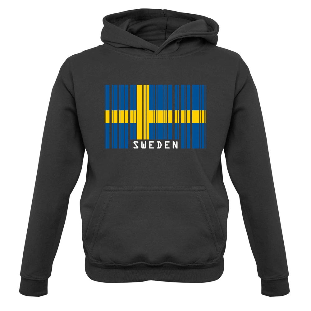 Swedish Flag Barcode Print Kids Hoodie - Warm Pullover for Boys & Girls | Perfect for School, Playdates & Outdoor Activities