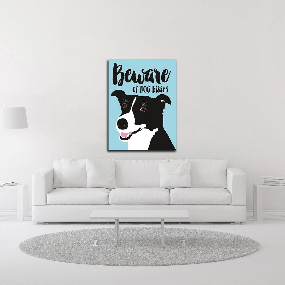 Beware of Dog Kisses by Ginger Oliphant - Canvas Wall Art Print - Ready to Hang - Perfect for Pet Lovers, Home Decor & Office Wall Decor
