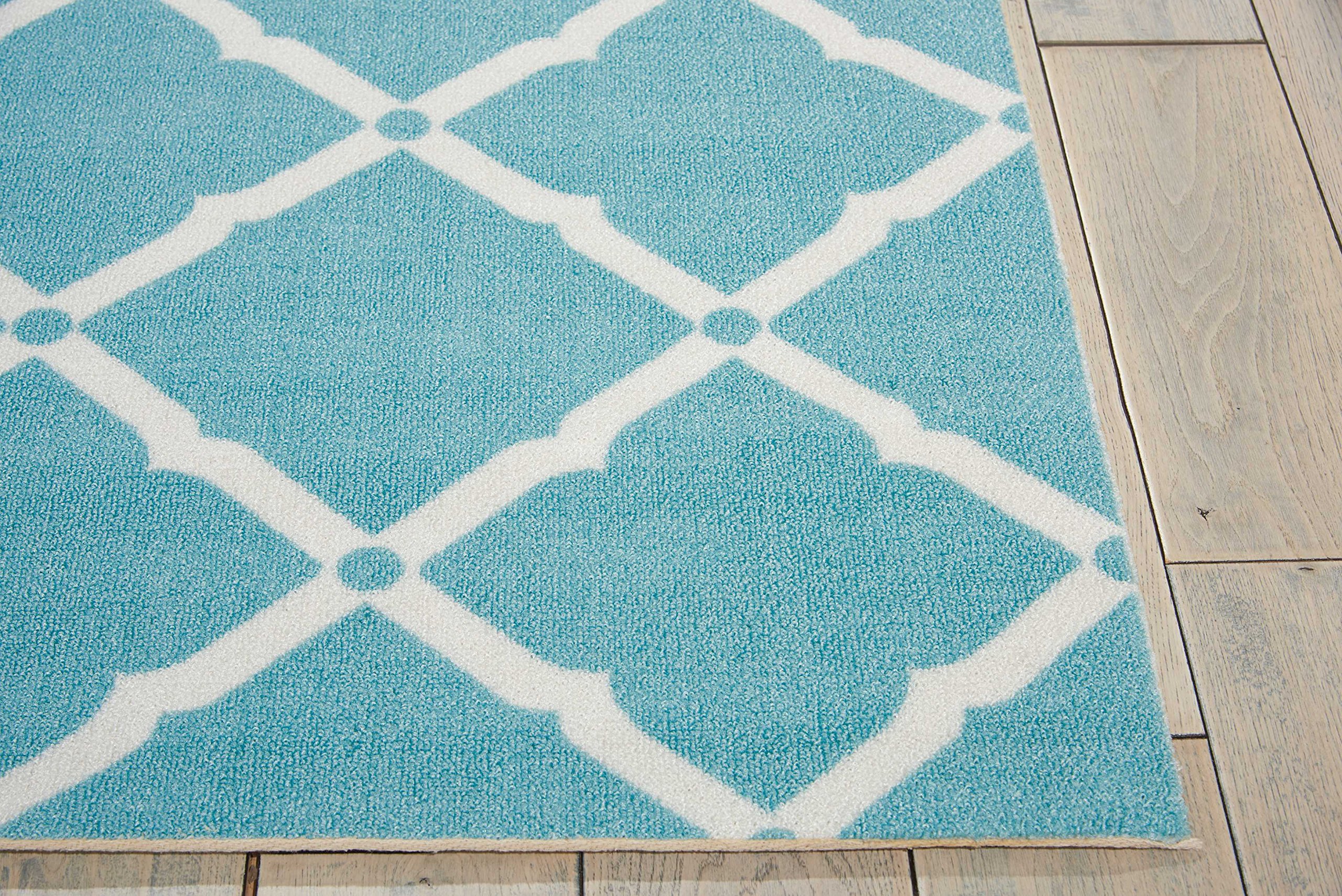 Nourison 10' x 13' Aqua Indoor Outdoor Area Rug - Easy Clean, Non-Shedding, Stain Resistant for Bedroom, Living Room, Dining Room, Kitchen - Perfect for Patio, Deck & High Traffic Areas