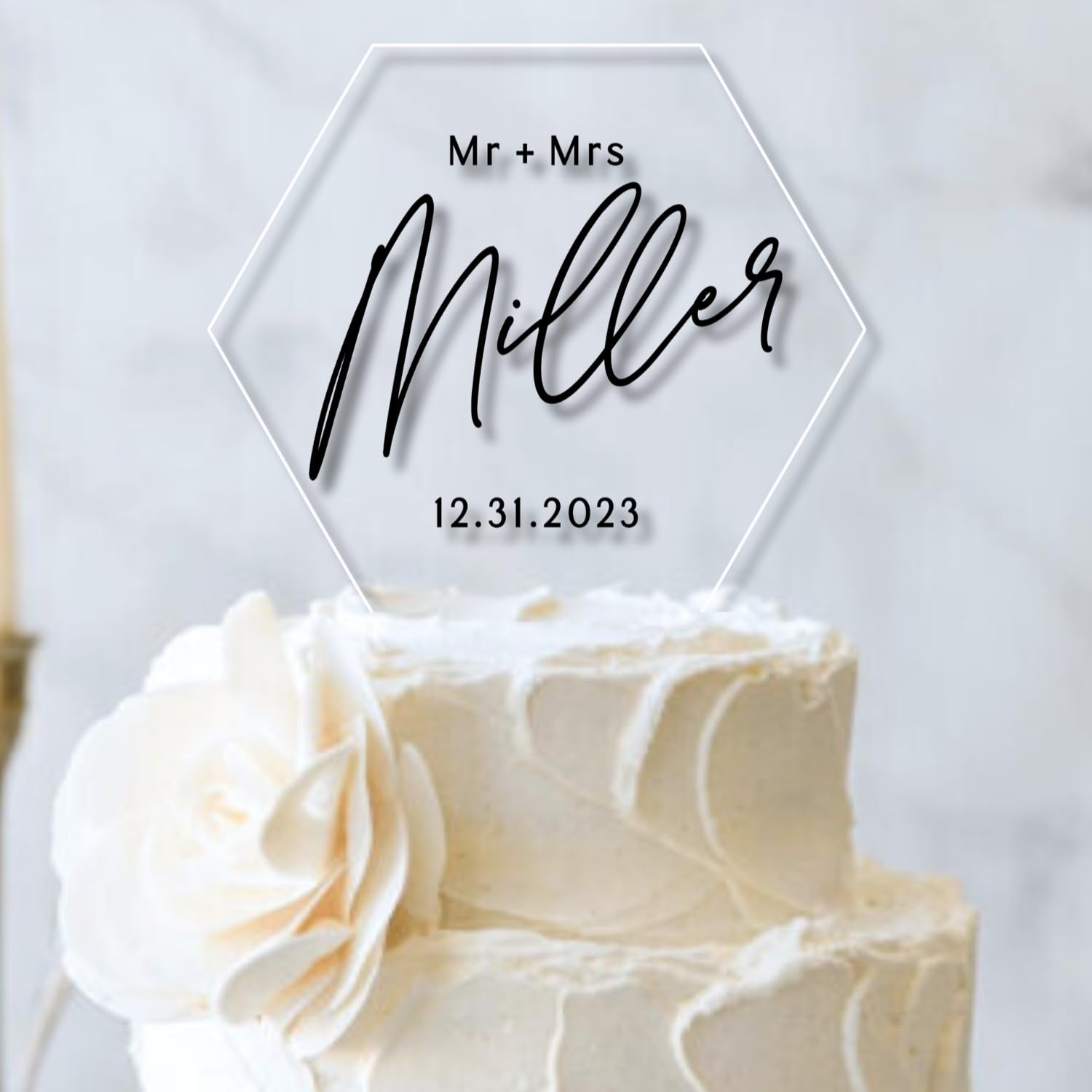 Custom Personalized Acrylic Hexagonal Wedding Cake Topper with Names - Elegant Wedding Cake Decoration for Anniversaries, Bridal Showers & Special Celebrations