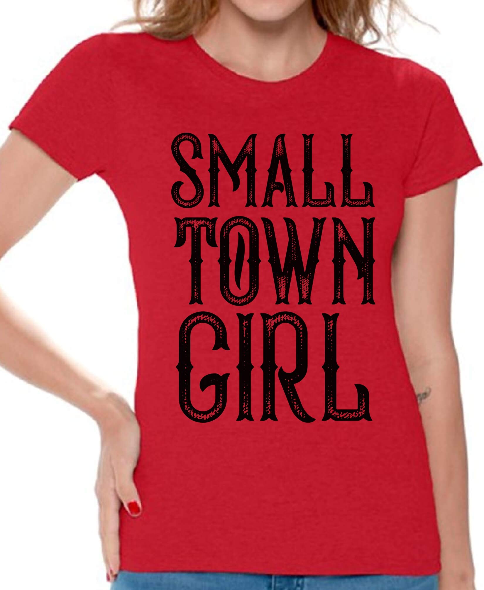 Awkwardstyles Women's Small Town Girl Graphic T-Shirt - Vintage Country Style Cotton Tee with Free Bookmark - Perfect for Casual Wear, Country Concerts & Everyday Outfits