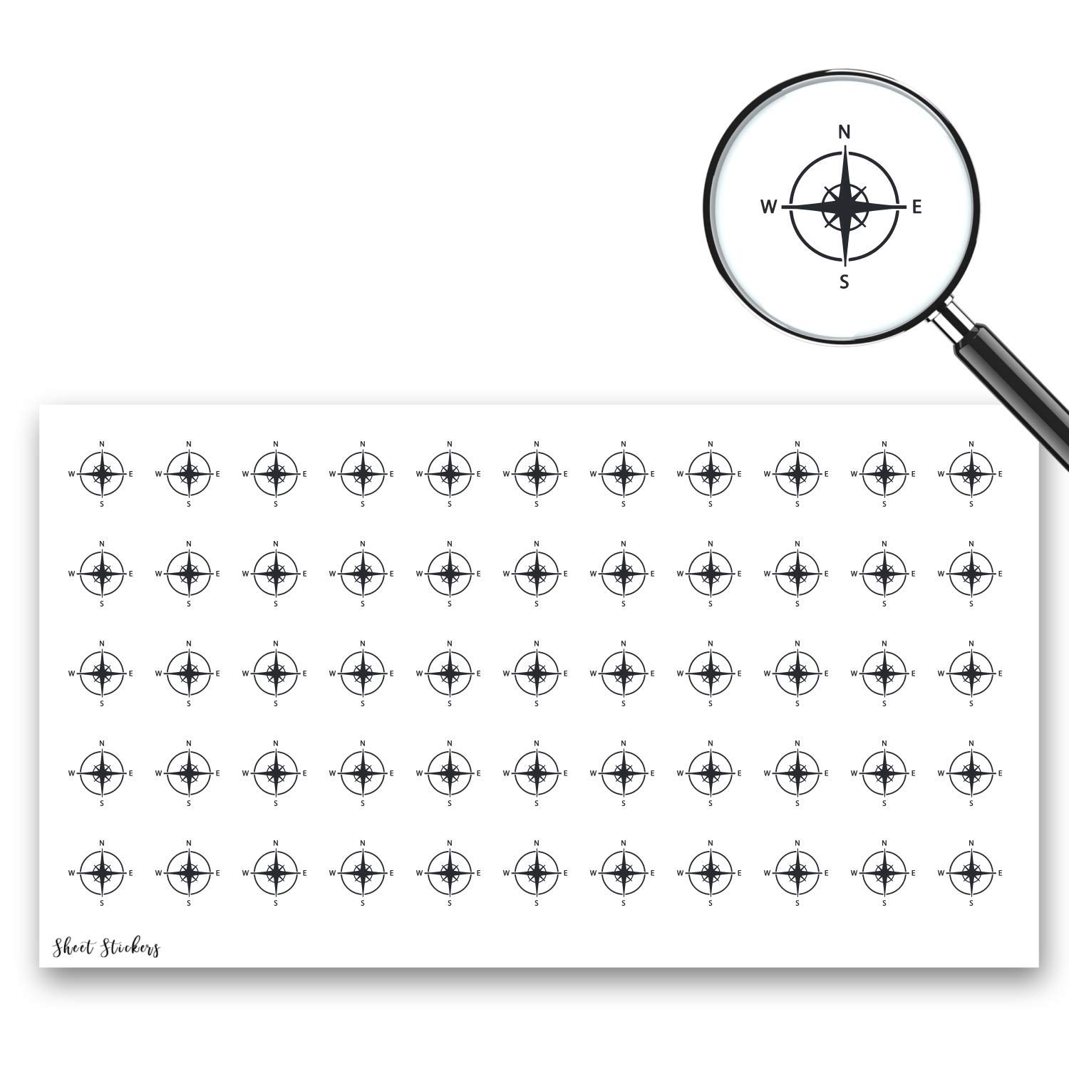 Compass Rose Sticker Sheet - 88 Small Mini Stickers for Calendar, Journal, Planner, Scrapbook, Bujo & DIY Crafts | Perfect for Bullet Journaling, Scrapbooking & Planner Decoration