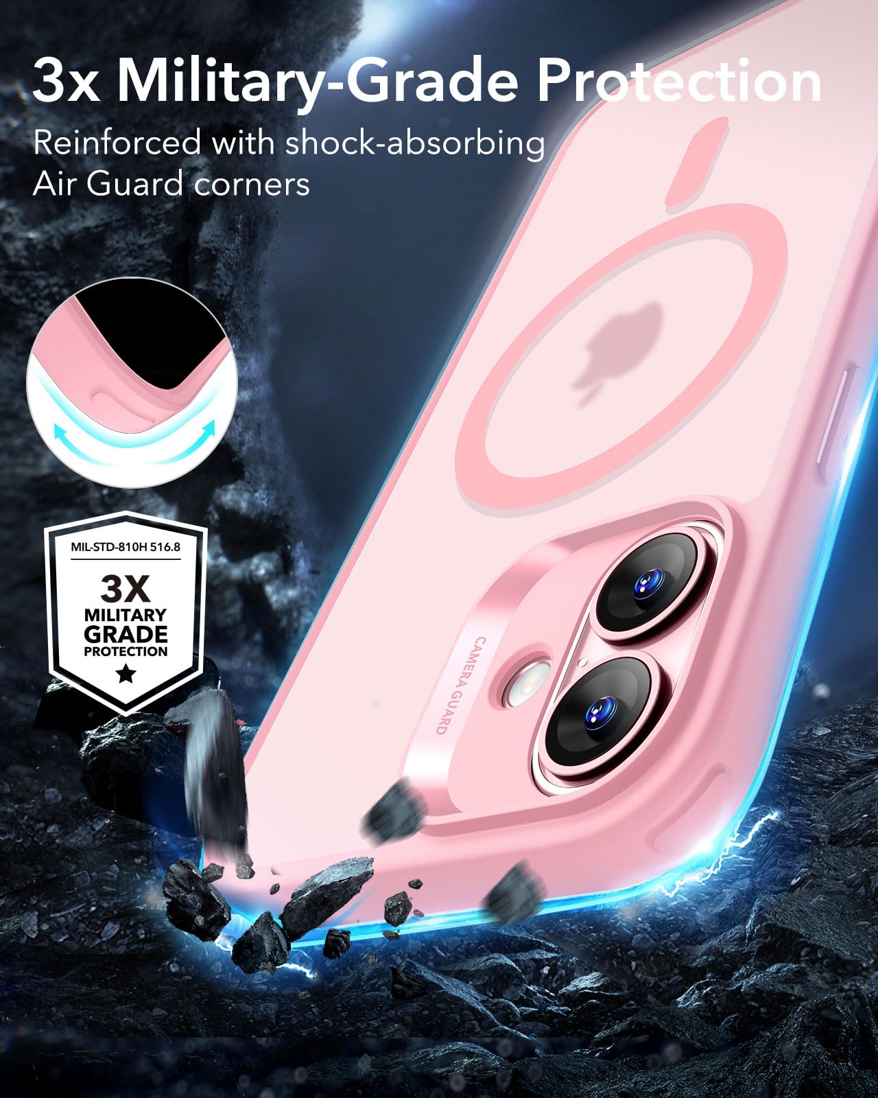 ESR Magnetic Phone Case for iPhone 16 with MagSafe Compatibility | Military-Grade Shockproof Protection | HaloLock Hybrid Case in Frosted Pink | Perfect for Daily Use, Travel & Outdoor Activities