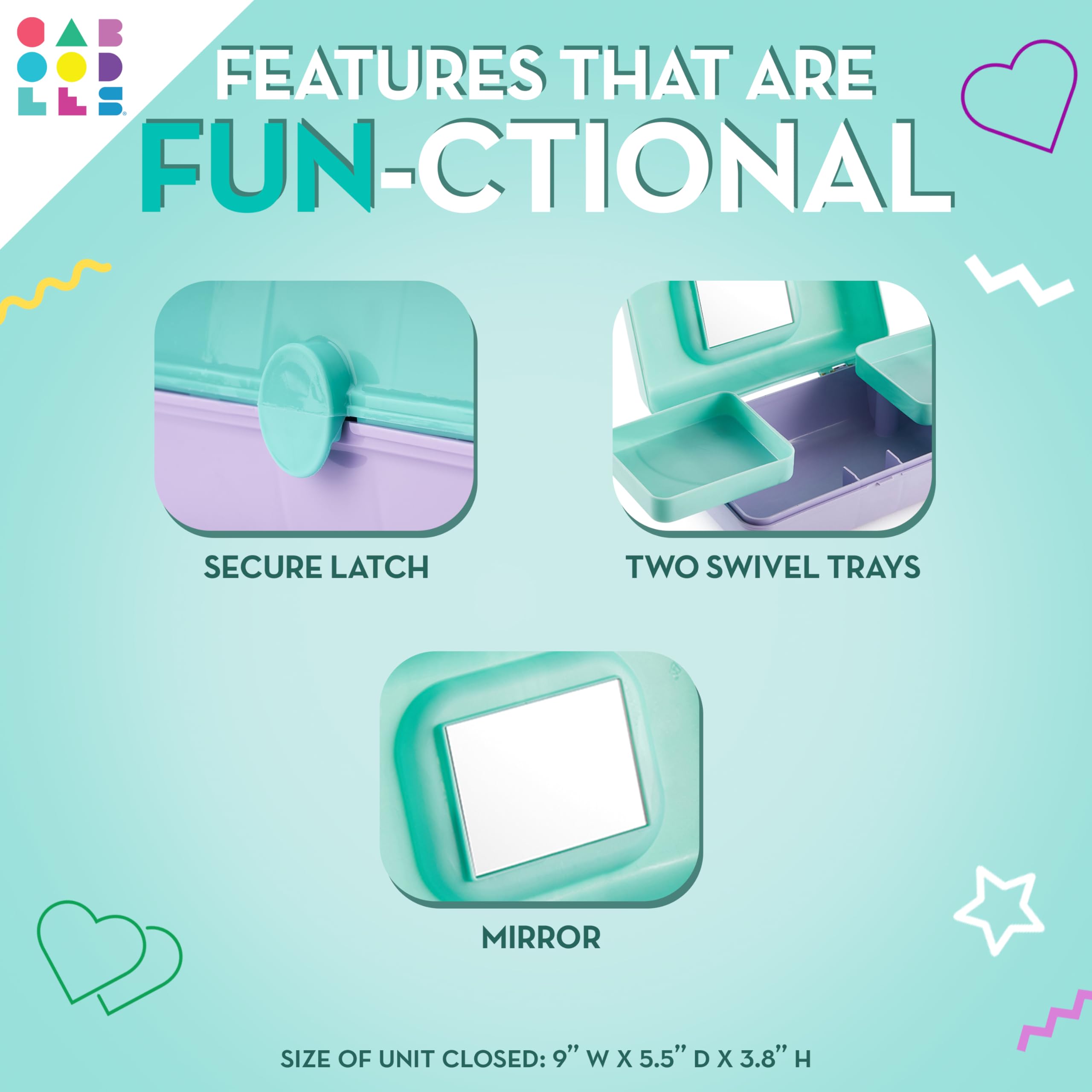 Caboodles Pretty in Petite Makeup Organizer - Two-Tone Seafoam & Lavender Hard Plastic Cosmetic Case with 2 Swivel Trays, Fashion Mirror & Secure Travel Latch | Perfect for Travel, Home Vanity & On-The-Go Makeup Storage