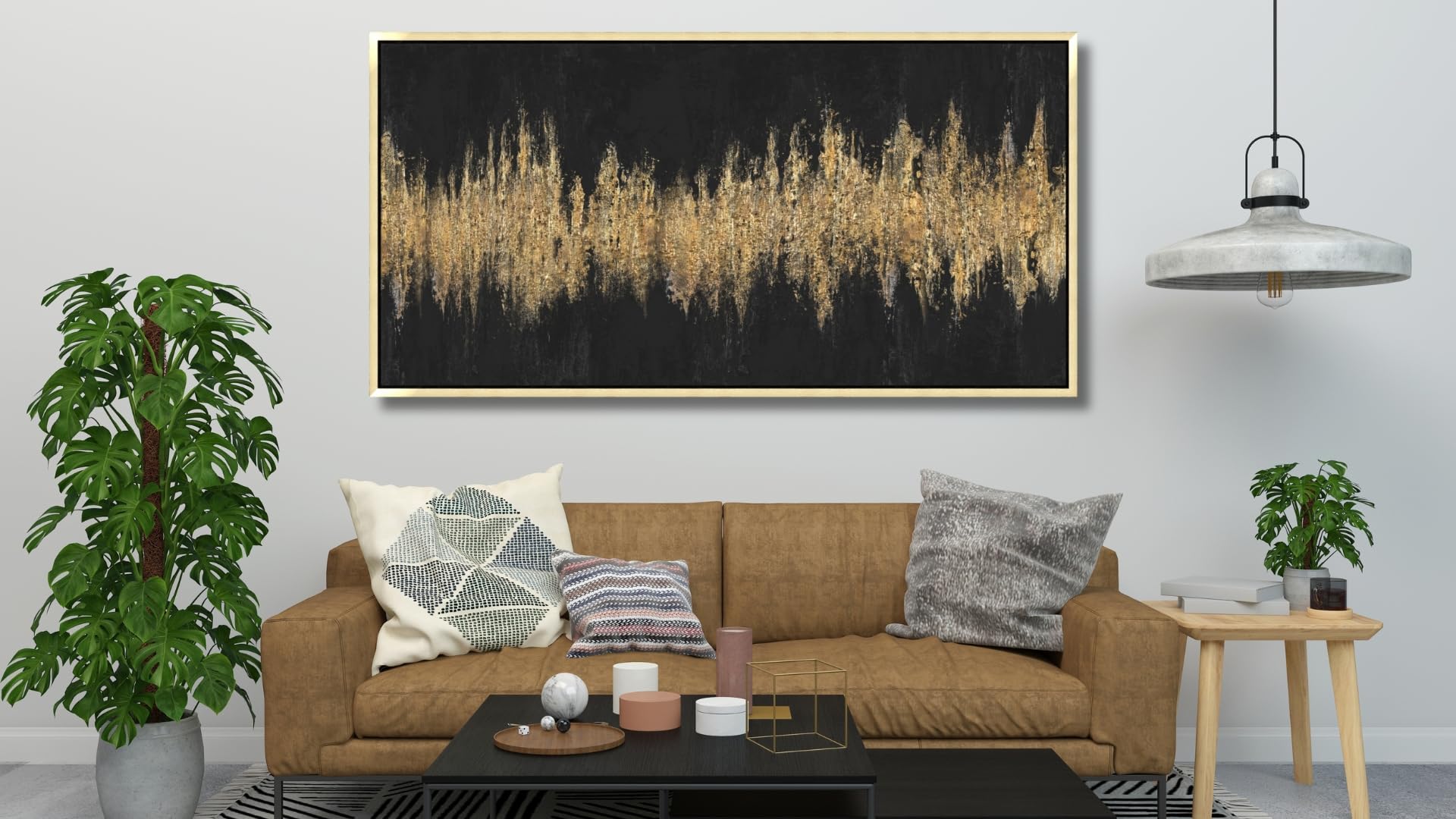 Abstract Black and Gold Modern Framed Wall Art - Large 30x60 Inch Textured Painting for Living Room & Bedroom Decor | Perfect for Contemporary Home & Office Spaces