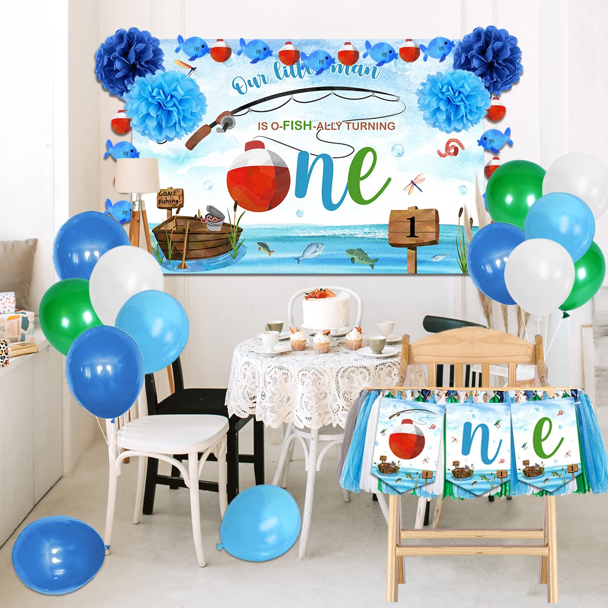Ofishally One Fishing Theme 1st Birthday Banner - Highchair Decoration, Backdrop & Party Supplies for Boys | Perfect for First Birthday Decor, Photo Backdrops & Themed Celebrations