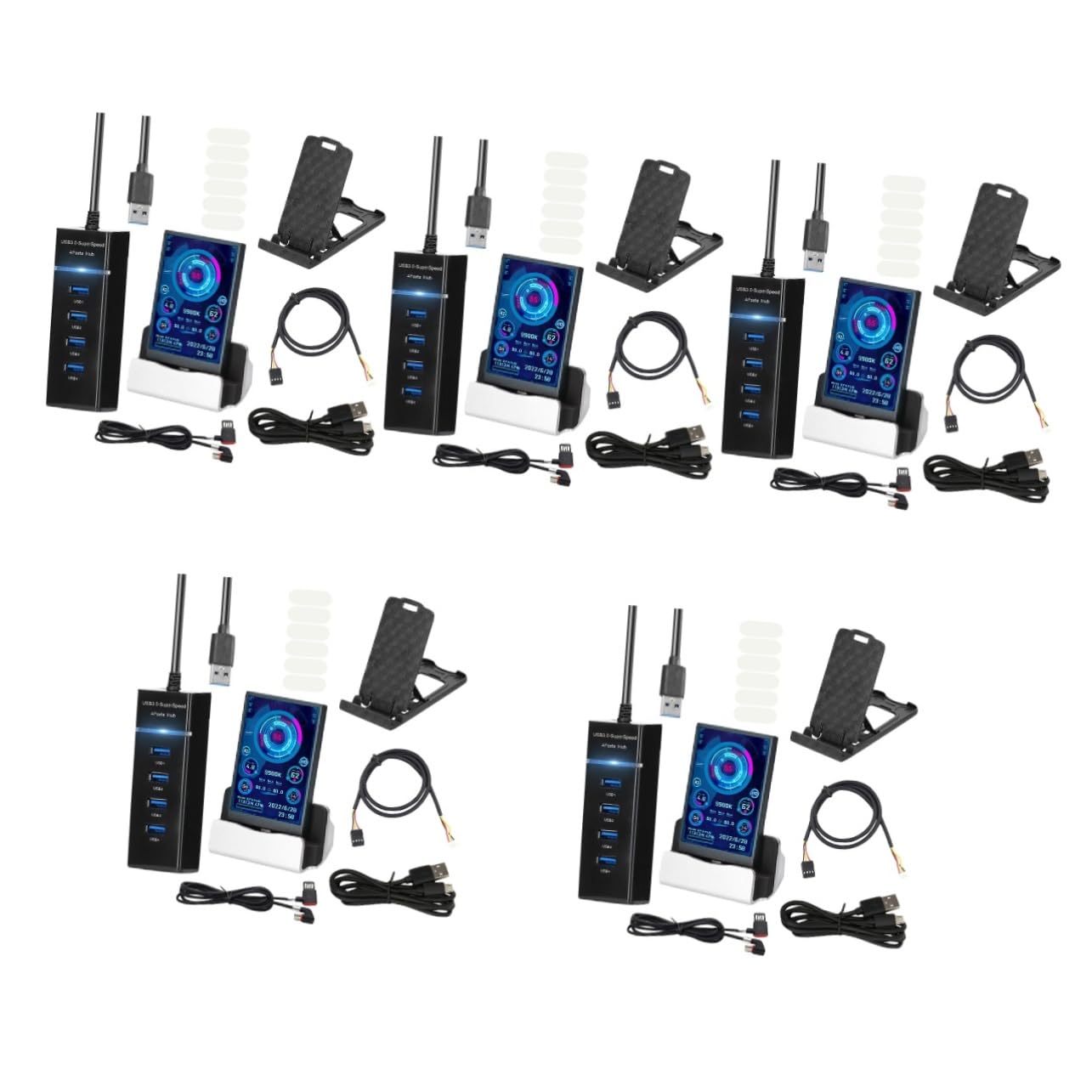 OSALADI 5-Piece Mini Secondary Computer Monitor with 360° Rotation - CPU Case Temperature Display, HDD Data Monitor for PC Builds & Gaming Rigs - Perfect for System Monitoring, Overclocking & Mini PC Setups
