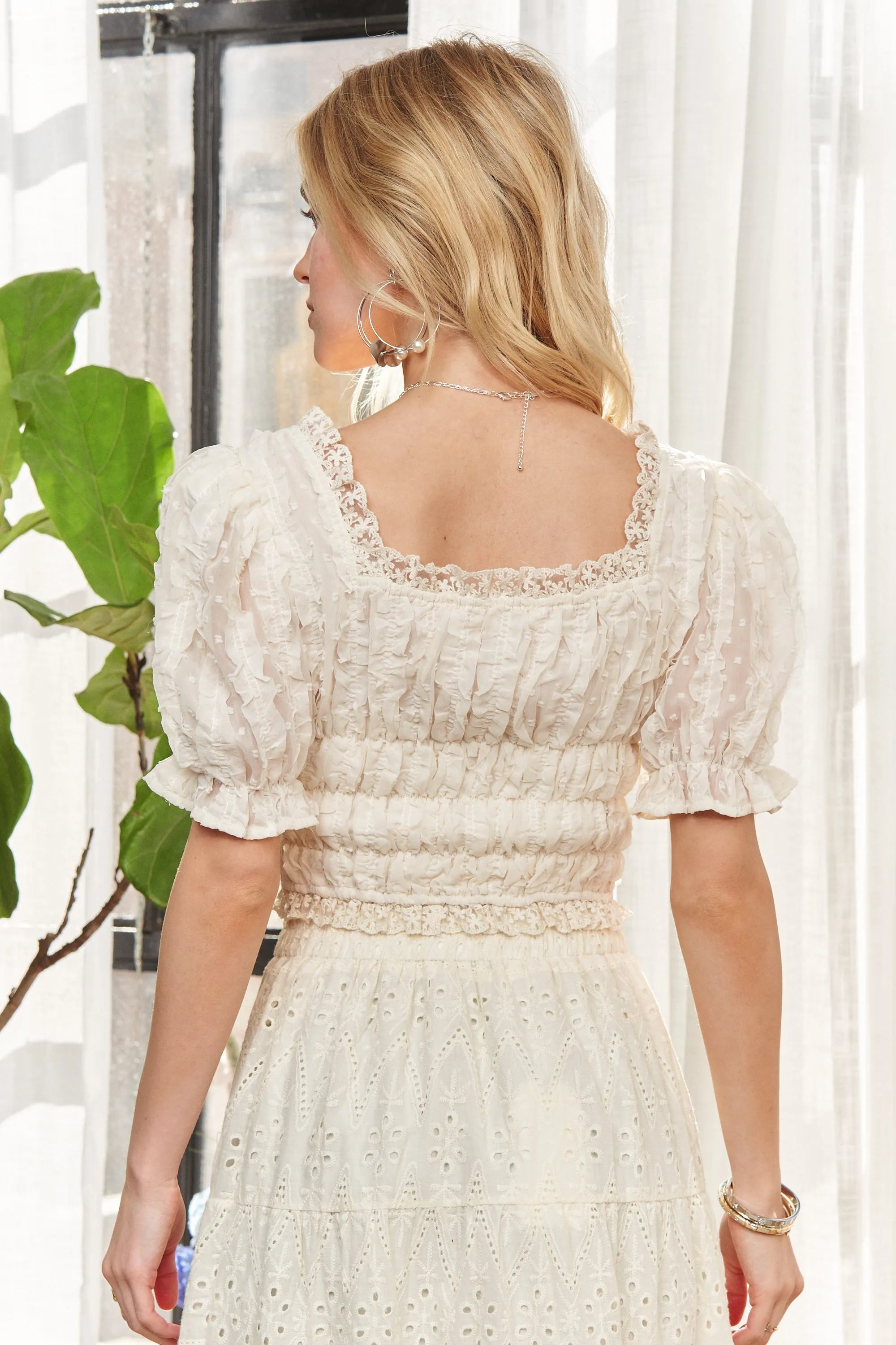 Lace Smocked Waist Peasant Top - Floral Embroidered Boho Blouse for Women | Perfect for Summer Outfits, Beach Vacations & Casual Date Nights