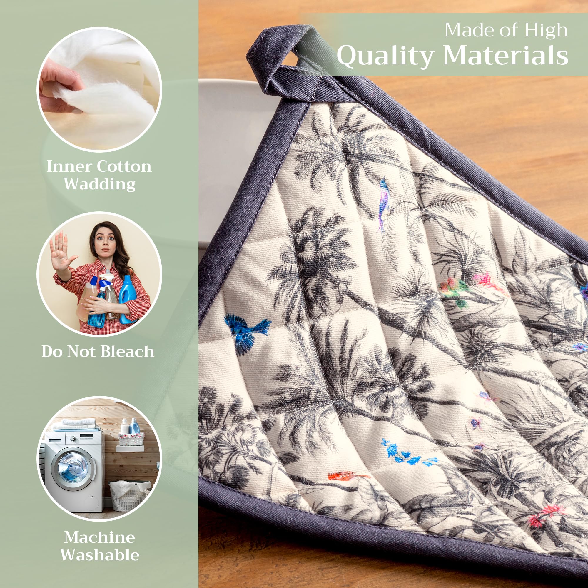 **Hermine 100% Cotton Heat Resistant Potholders Set of 2 (8