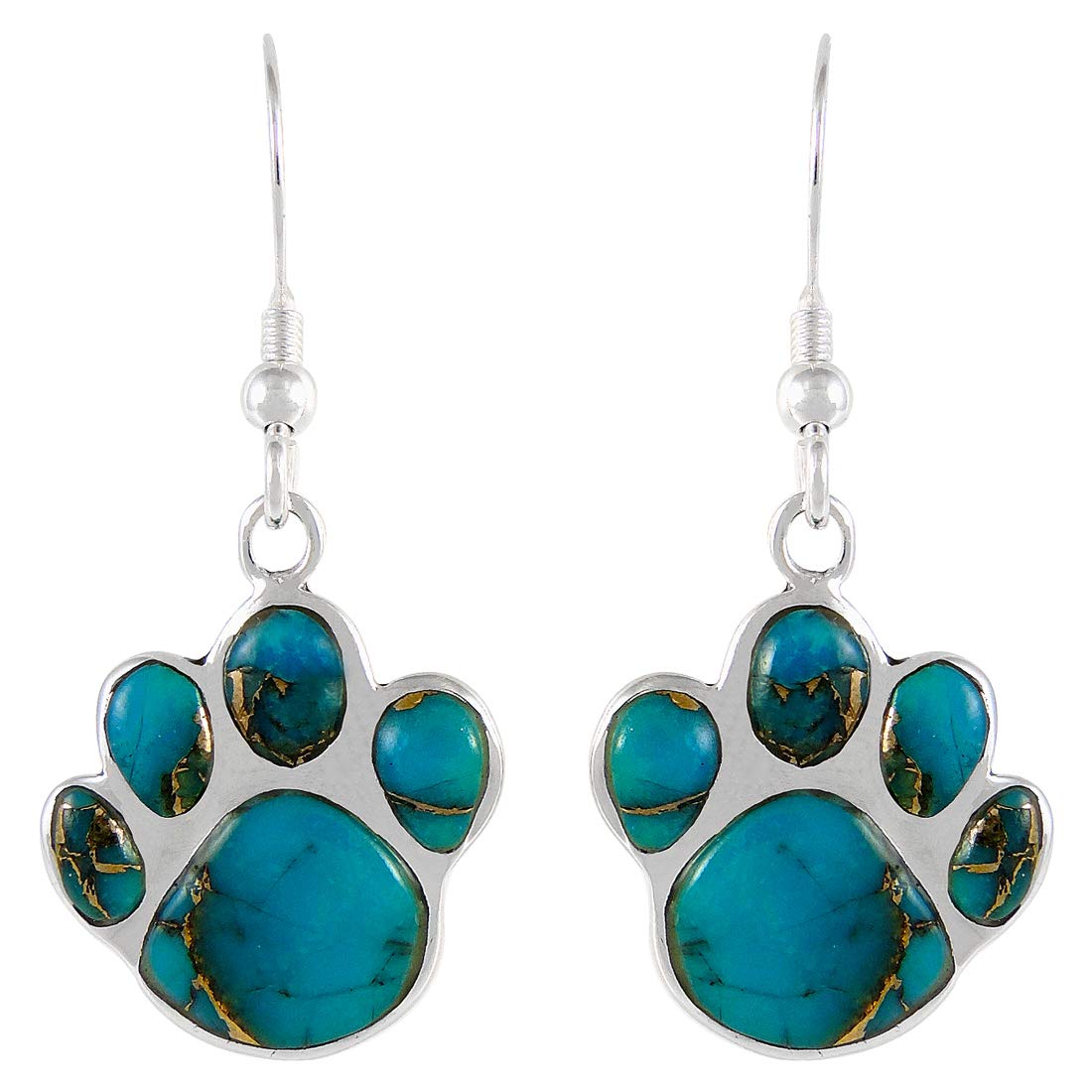 Sterling Silver Dog Paw Earrings with Genuine Turquoise & Gemstones - Perfect for Pet Lovers & Animal Jewelry Enthusiasts