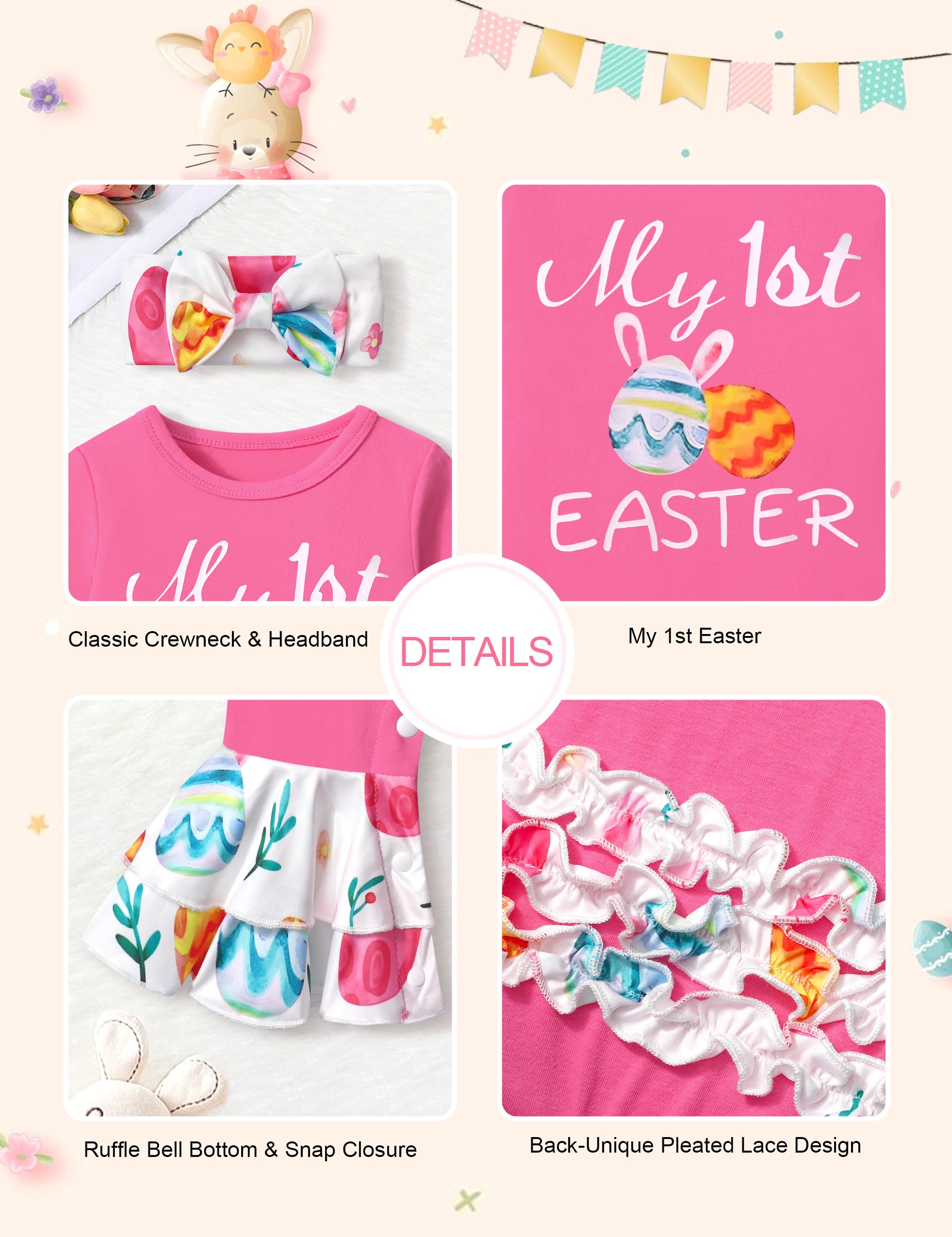 Newborn Girl Clothes - Ruffle Letter Print Romper & Bell Bottom Jumpsuit with Headband Hat | Boho Baby Outfit for Photoshoots, Parties & Everyday Wear