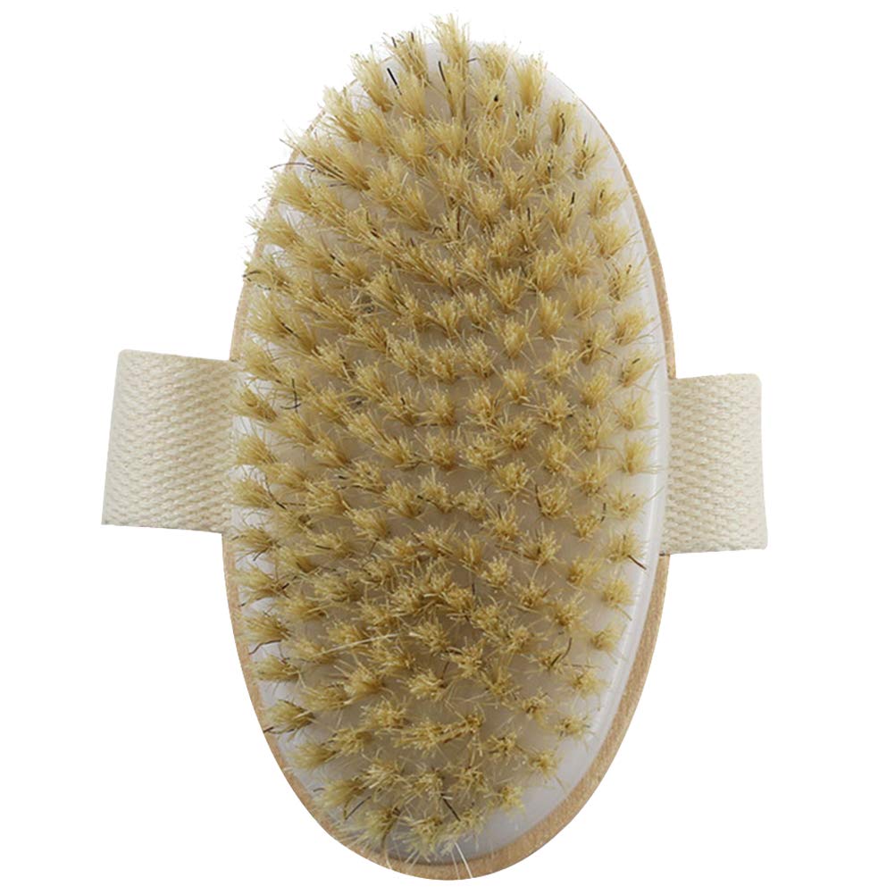 DOITOOL Wooden Back Shower Brush with Handle Strap - Exfoliating Bristles for Deep Cleaning - Bath & Body Scrubber for Spa, Home Use (Solid Color)
