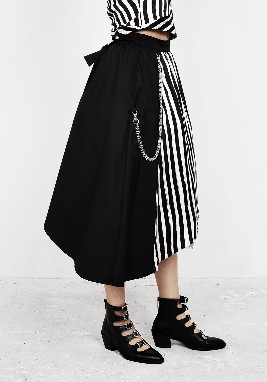 PARANORMAL Asymmetric Midi Skirt for Women - Gothic A-Line Pleated Skirt | Perfect for Halloween, Cosplay & Dark Fashion Outfits