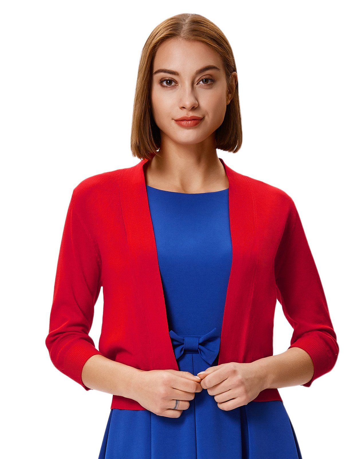 GRACE KARIN Women's 3/4 Sleeve Cropped Cardigan Sweater - Lightweight Knit Open Front Shrug Bolero Jacket for Casual Outfits, Office Wear & Spring Layering