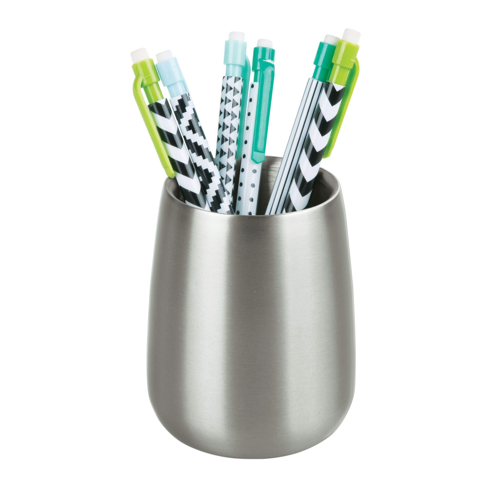 iDesign Nogu Metal Tumbler Cup - Brushed Stainless Steel Organizer for Makeup Brushes, Toothbrushes, Pens & Glasses | Bathroom Vanity, College Dorm, Office Desk (3.25