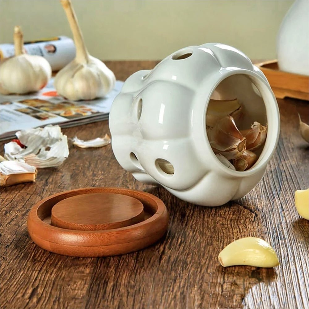 Premium Bordeaux Garlic Keeper Jar - Airtight Ceramic Storage Container for Fresh Garlic, Onions & Shallots - Perfect for Kitchen Countertop, Pantry Organization & Fresh Produce Preservation