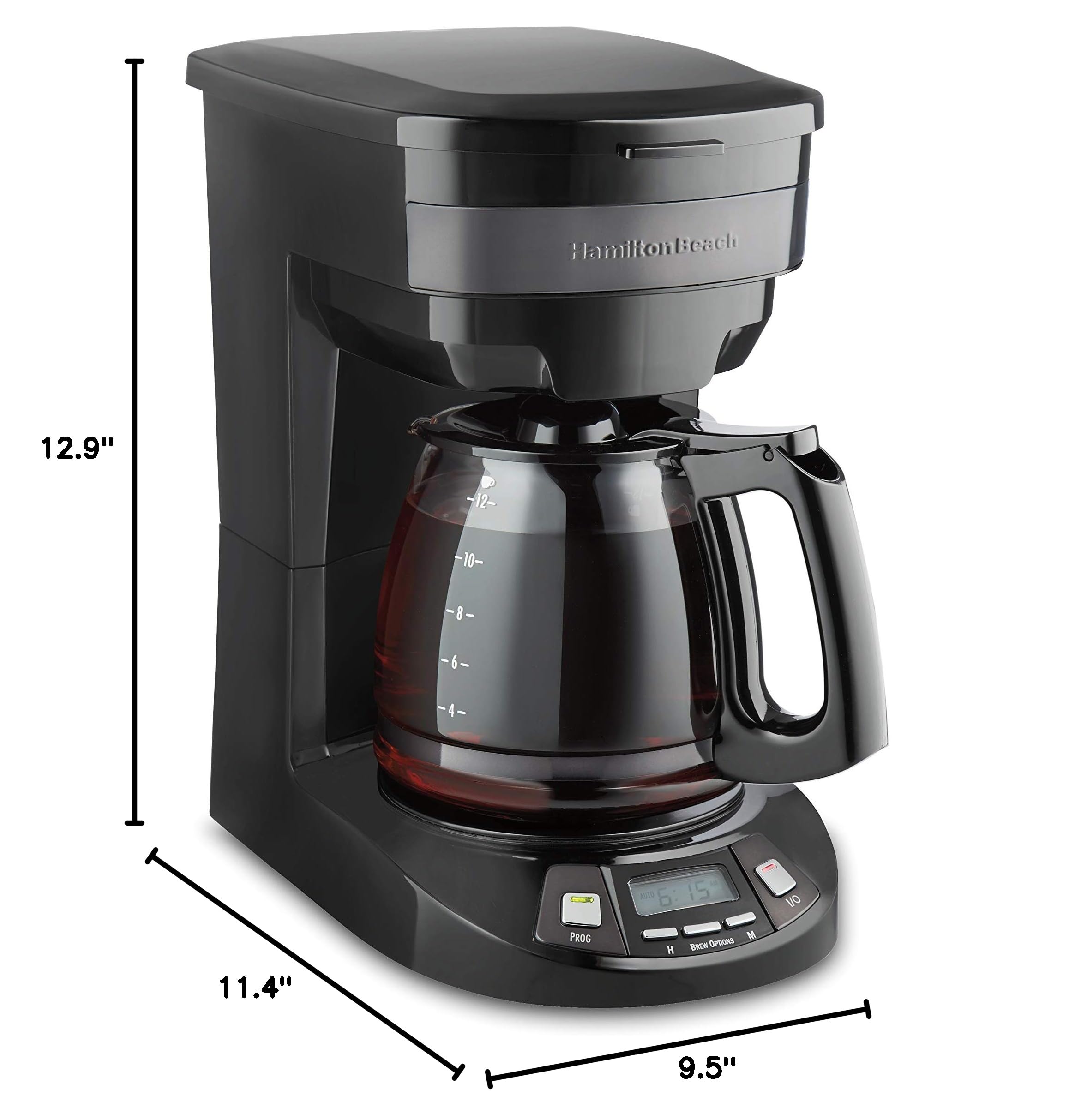 Hamilton Beach 12 Cup Programmable Drip Coffee Maker - Black Stainless Steel with 3 Brew Options, Glass Carafe & Auto Pause & Pour (Model 46293) | Perfect for Home, Office & Entertaining Guests