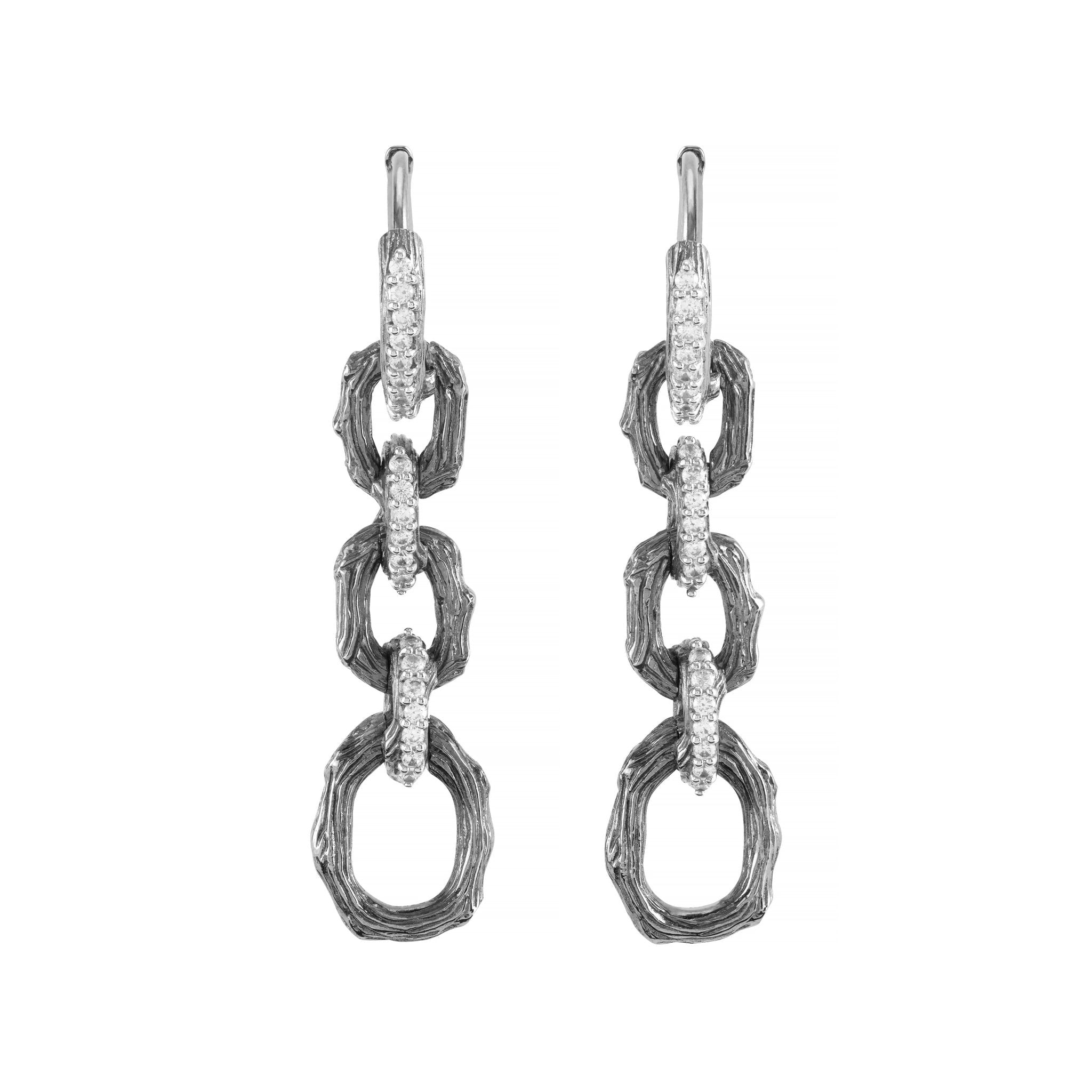 Enchanted Forest Link Earrings with Diamonds - Elegant Dainty Jewelry for Women - Perfect for Weddings, Parties & Everyday Wear