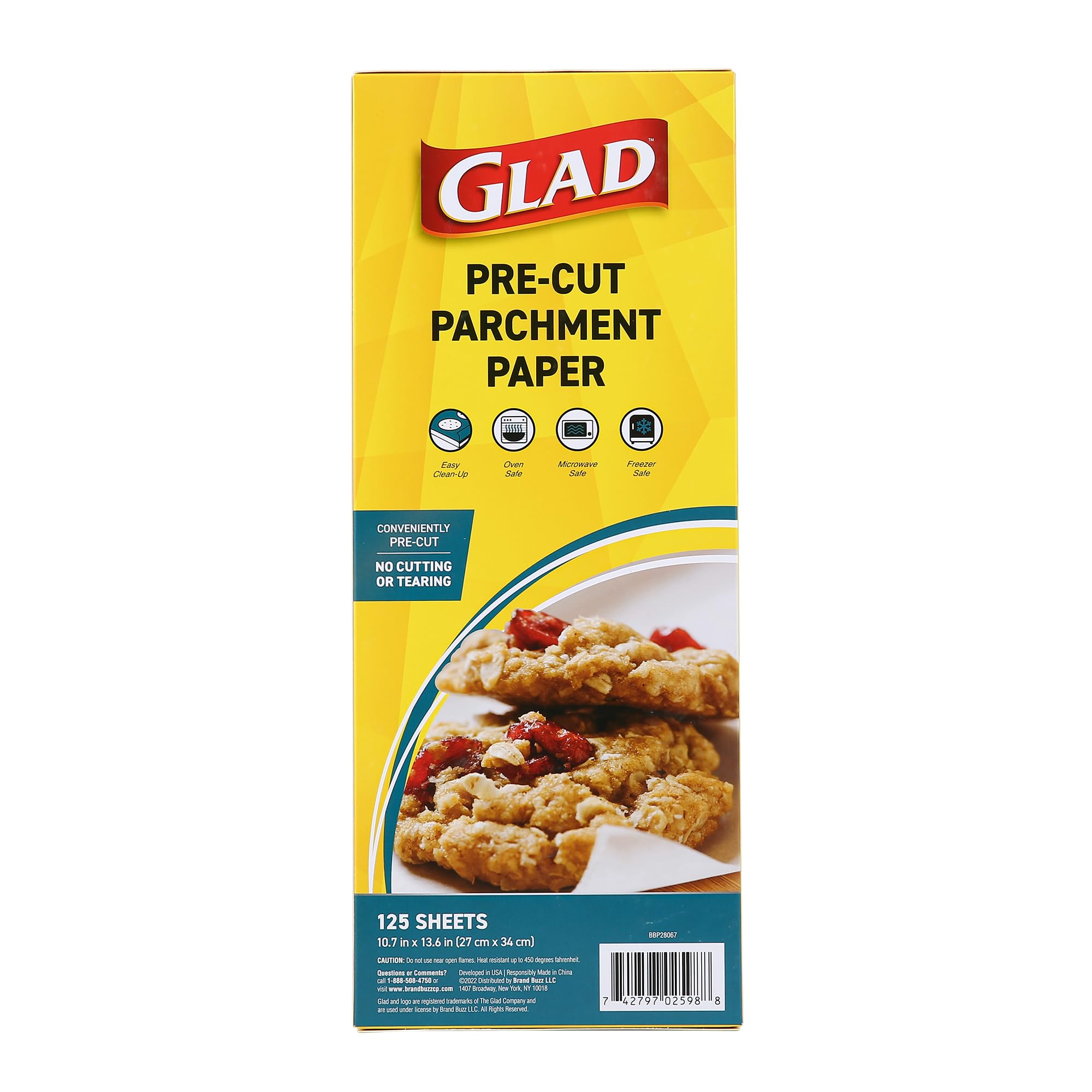 Glad Pre-Cut Parchment Paper Sheets for Baking - 125 Count | Non-Stick Baking Paper for Cookies, Cakes & Bread | Perfect for Food Prep, Storage & Everyday Kitchen Use | Oven, Air Fryer & Microwave Safe