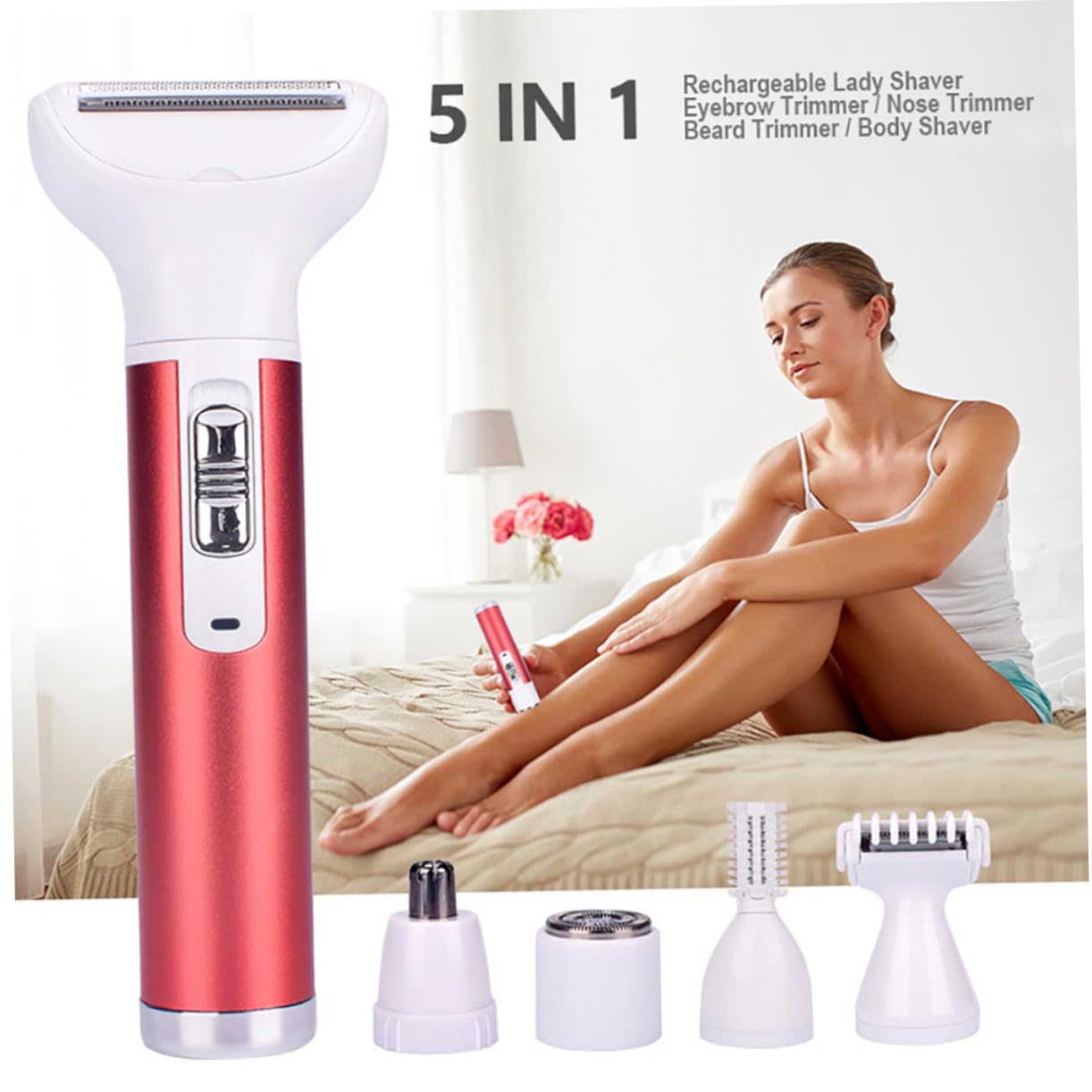 Baluue Rechargeable Electric Epilator & Hair Trimmer for Women - Portable Bikini, Face & Body Hair Removal Device with ABS Rosy Design - Perfect for Travel, Gym & Home Use
