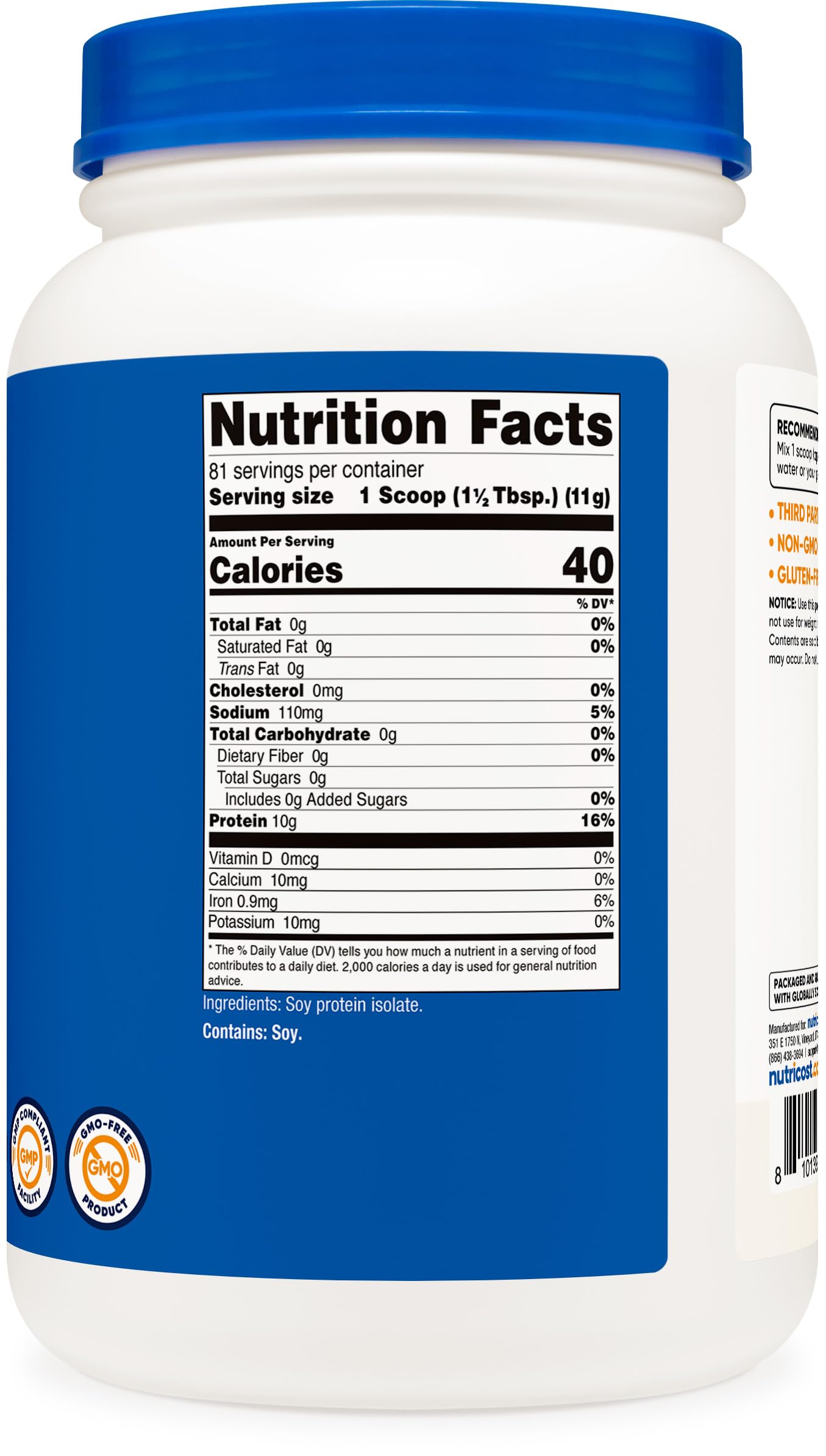Nutricost Soy Protein Isolate Powder 2LB - Unflavored, 10g Protein Per Serving, Vegan, Non-GMO, Gluten-Free for Muscle Recovery & Weight Management | Ideal for Smoothies, Baking & Post-Workout Nutrition